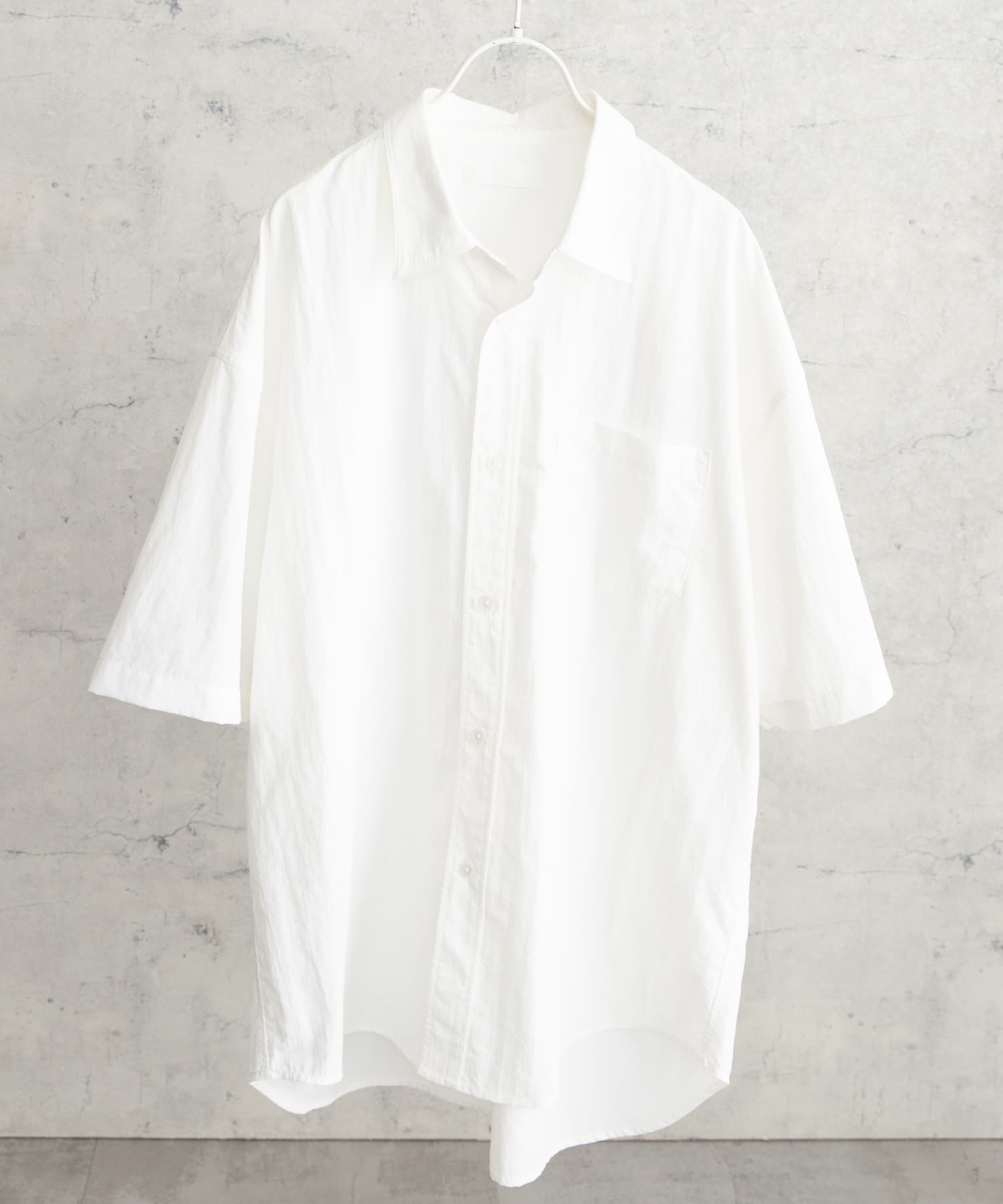 ナイロンレギュラーカラールーズショートスリーブシャツ WHITE L