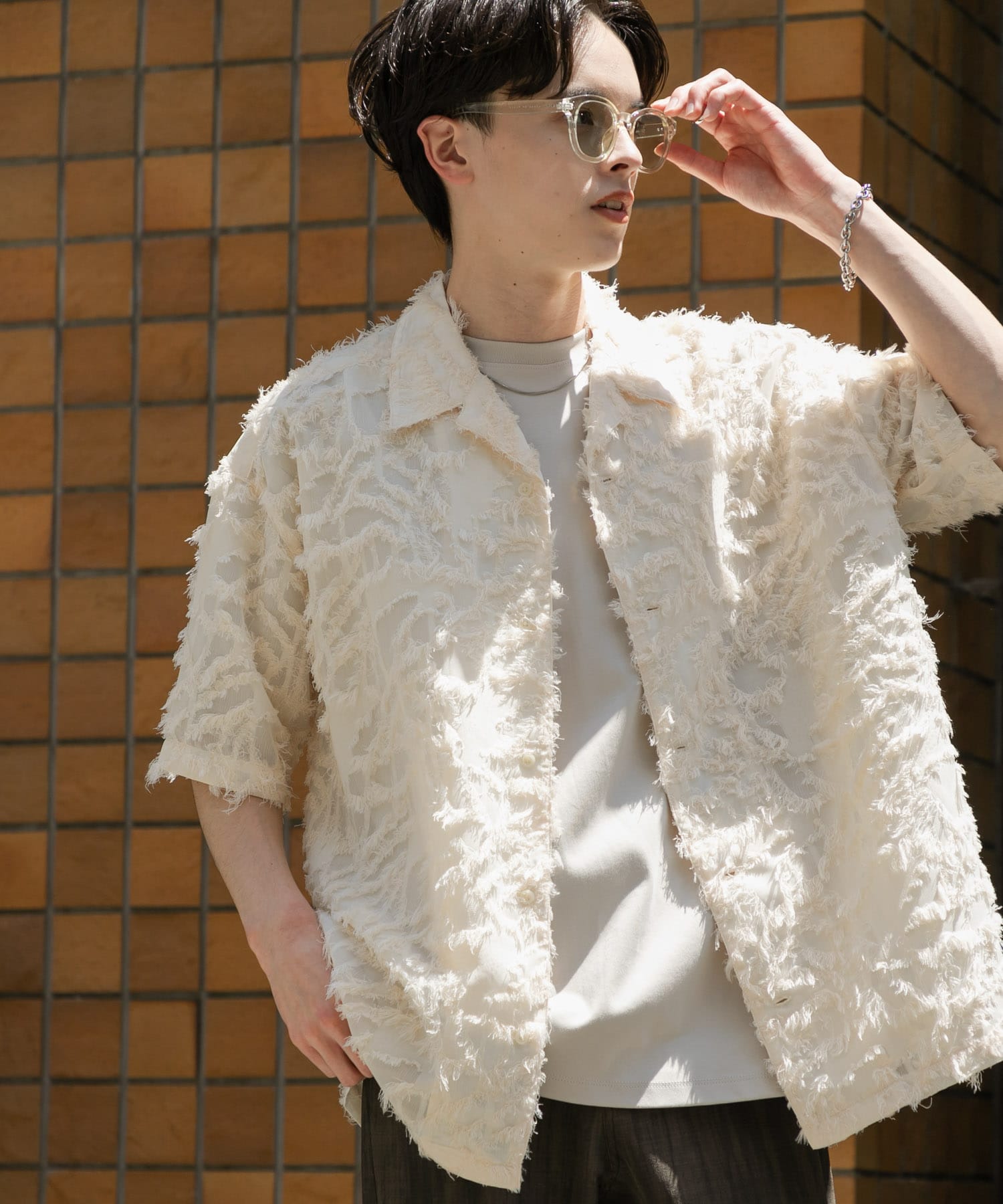 フリンジジャガードショートスリーブシャツ