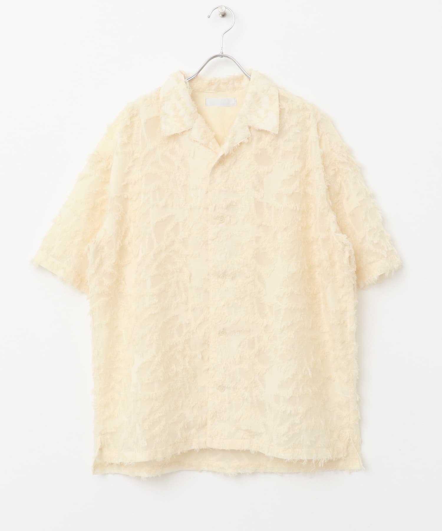 フリンジジャガードショートスリーブシャツ OFF WHITE M