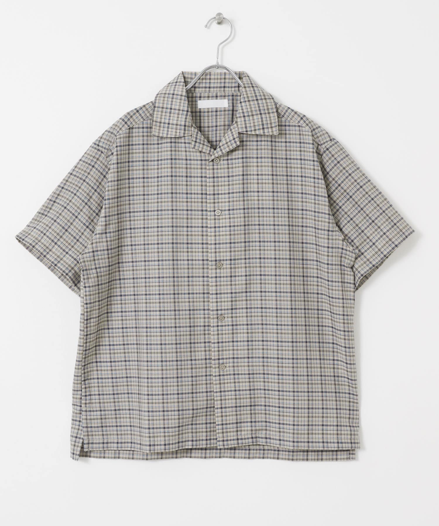 チェックオープンカラーショートスリーブシャツ BEIGE M