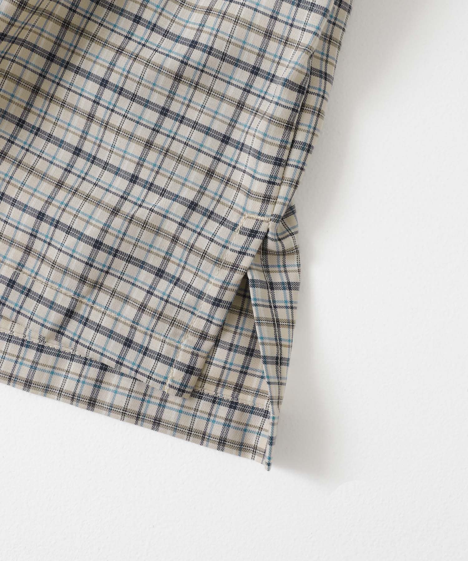 チェックオープンカラーショートスリーブシャツ BEIGE M