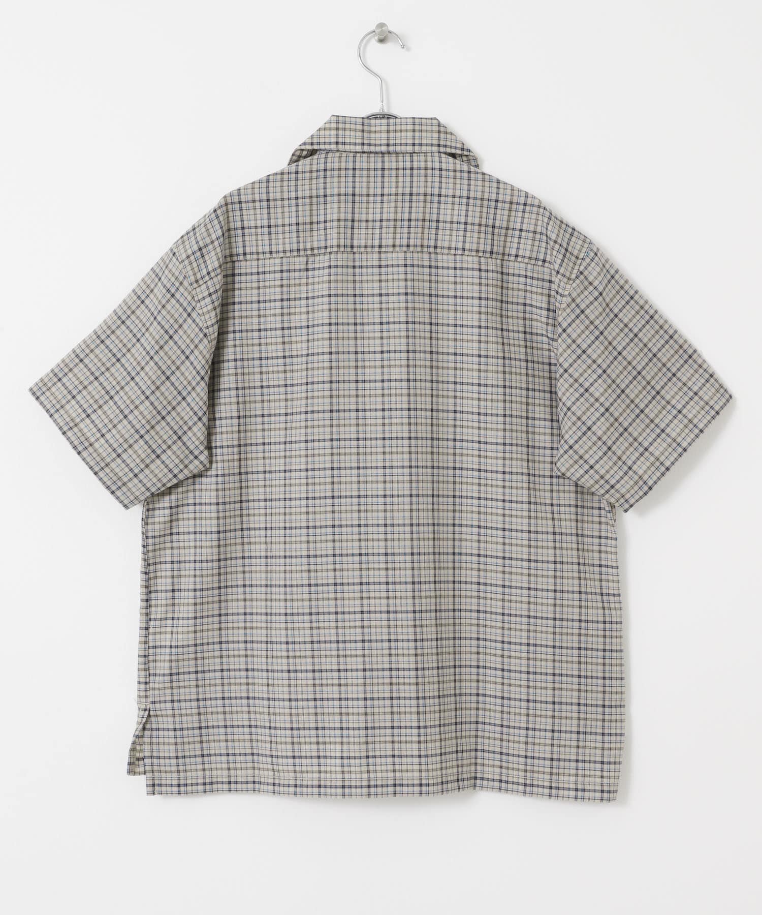 チェックオープンカラーショートスリーブシャツ BEIGE M
