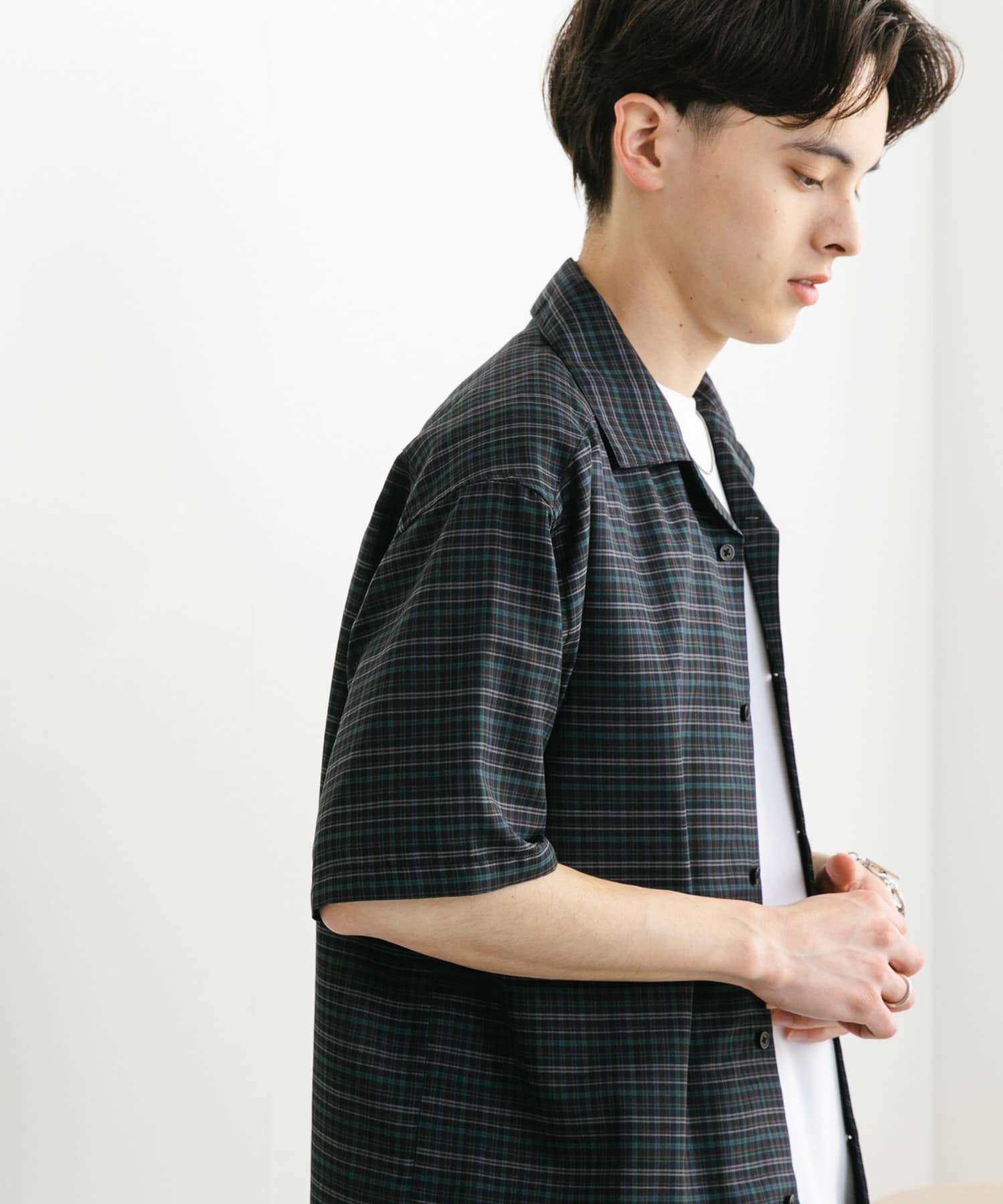 チェックオープンカラーショートスリーブシャツ