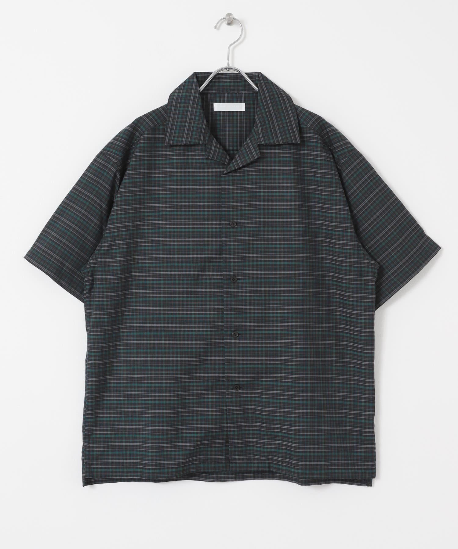 チェックオープンカラーショートスリーブシャツ BLACK M
