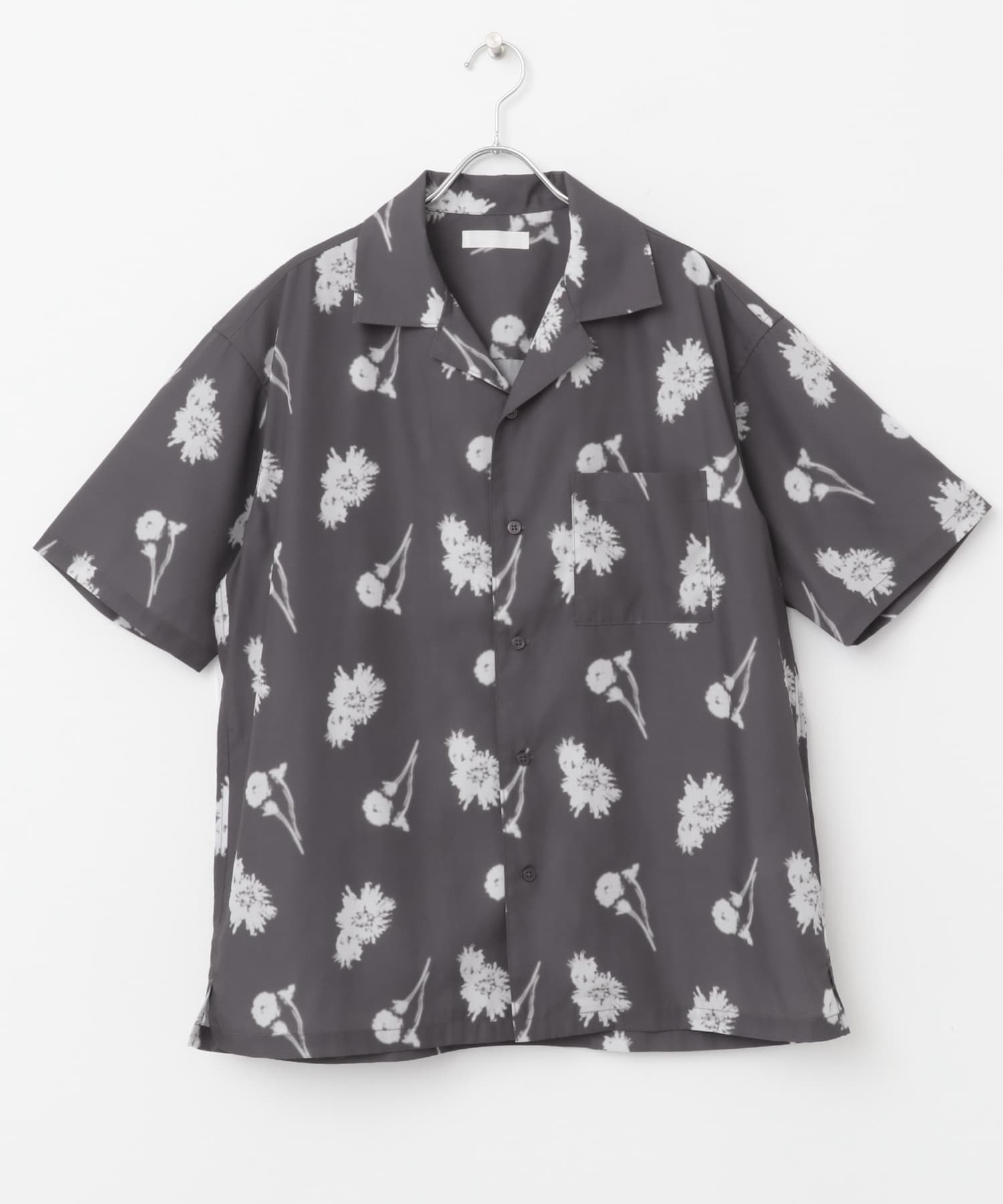 『ユニセックス』ボタニカルオープンカラーショートスリーブシャツ CHARCOAL M