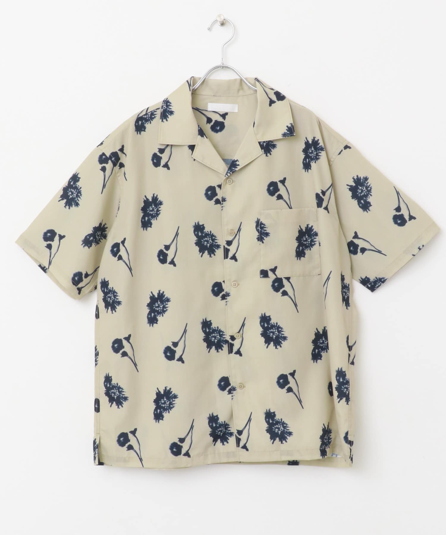 『ユニセックス』ボタニカルオープンカラーショートスリーブシャツ BEIGE M