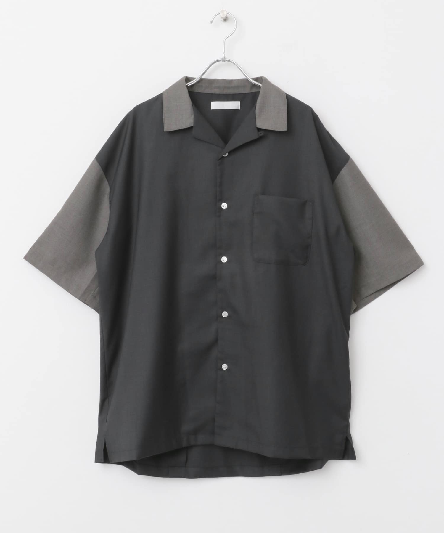 バイカラーオープンカラーショートスリーブシャツ CHARCOAL M