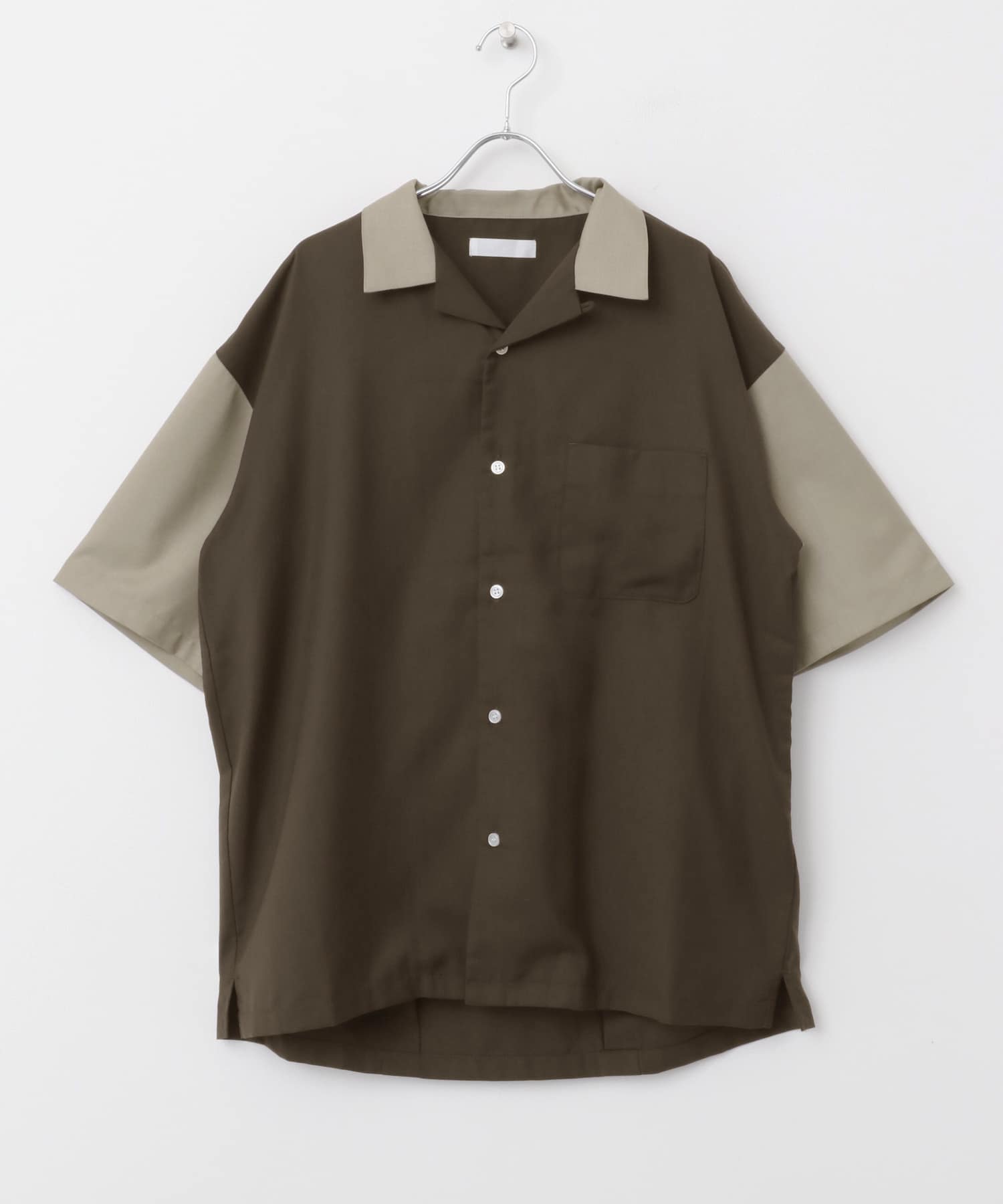 バイカラーオープンカラーショートスリーブシャツ BROWN M