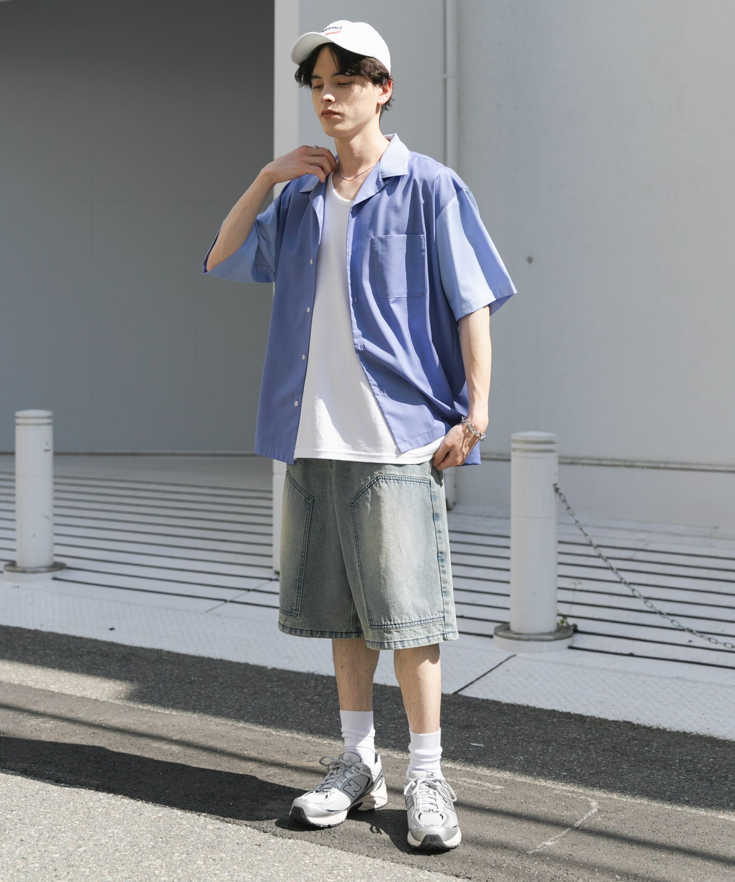 バイカラーオープンカラーショートスリーブシャツ(M L.BLUE