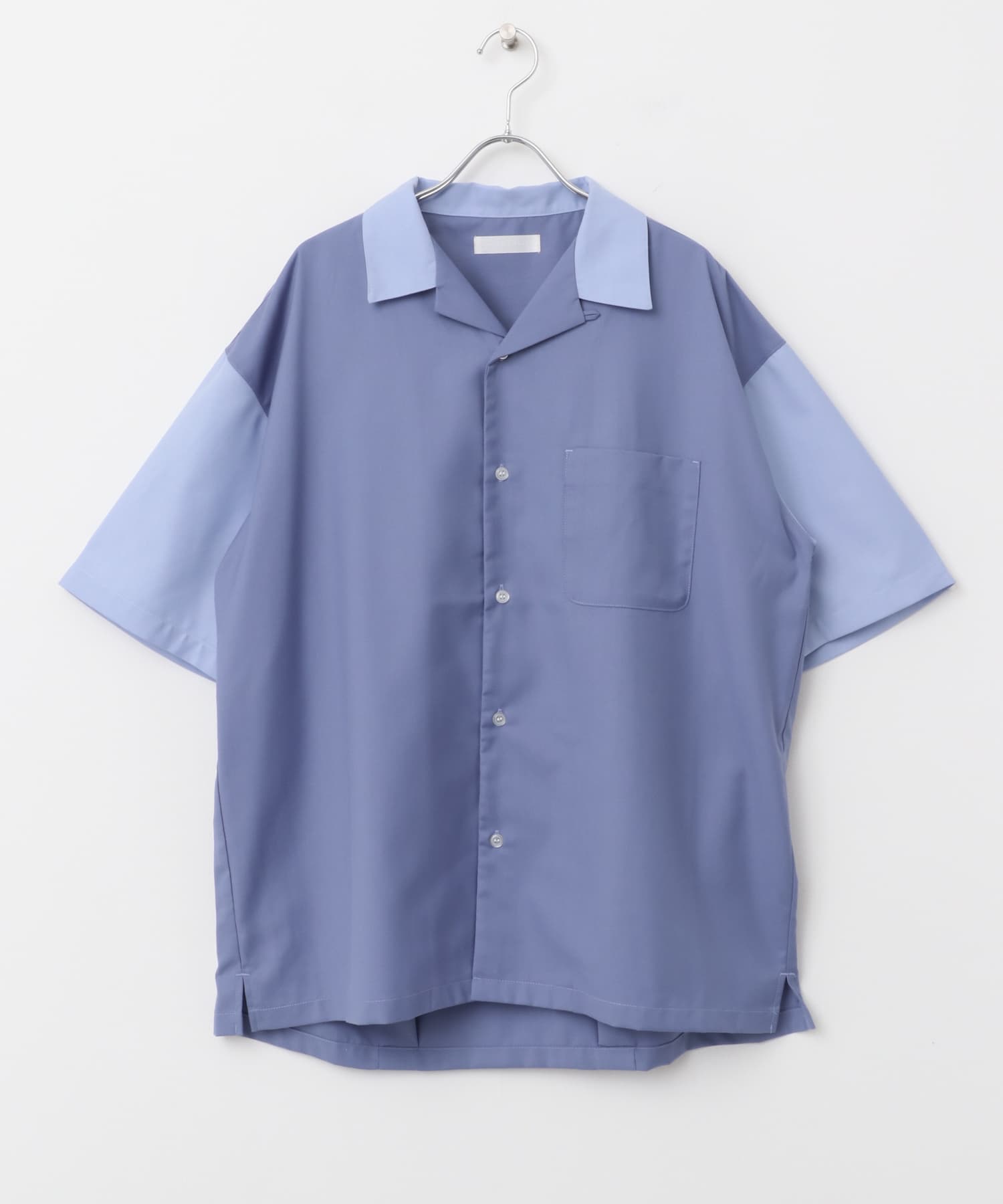 バイカラーオープンカラーショートスリーブシャツ L.BLUE M