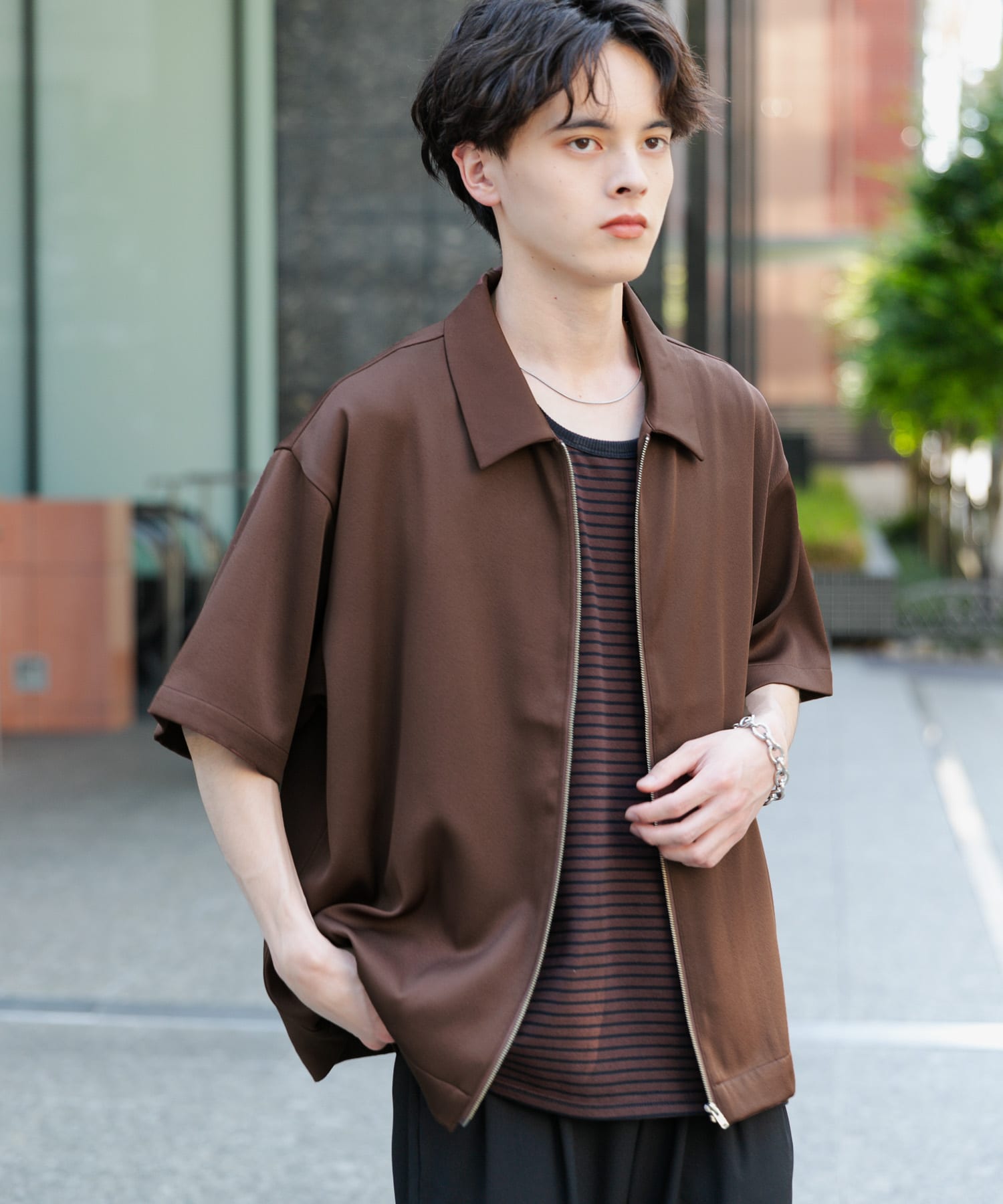 ZIPショートスリーブルーズシャツ