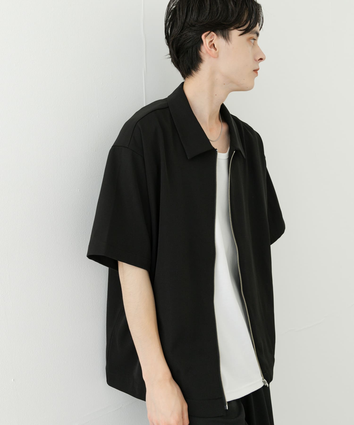 ZIPショートスリーブルーズシャツ(M BLACK): トップス｜URBAN
