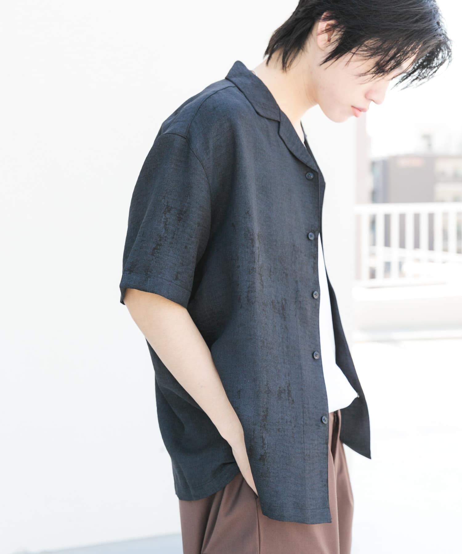 マーブルオープンカラーショートスリーブシャツ