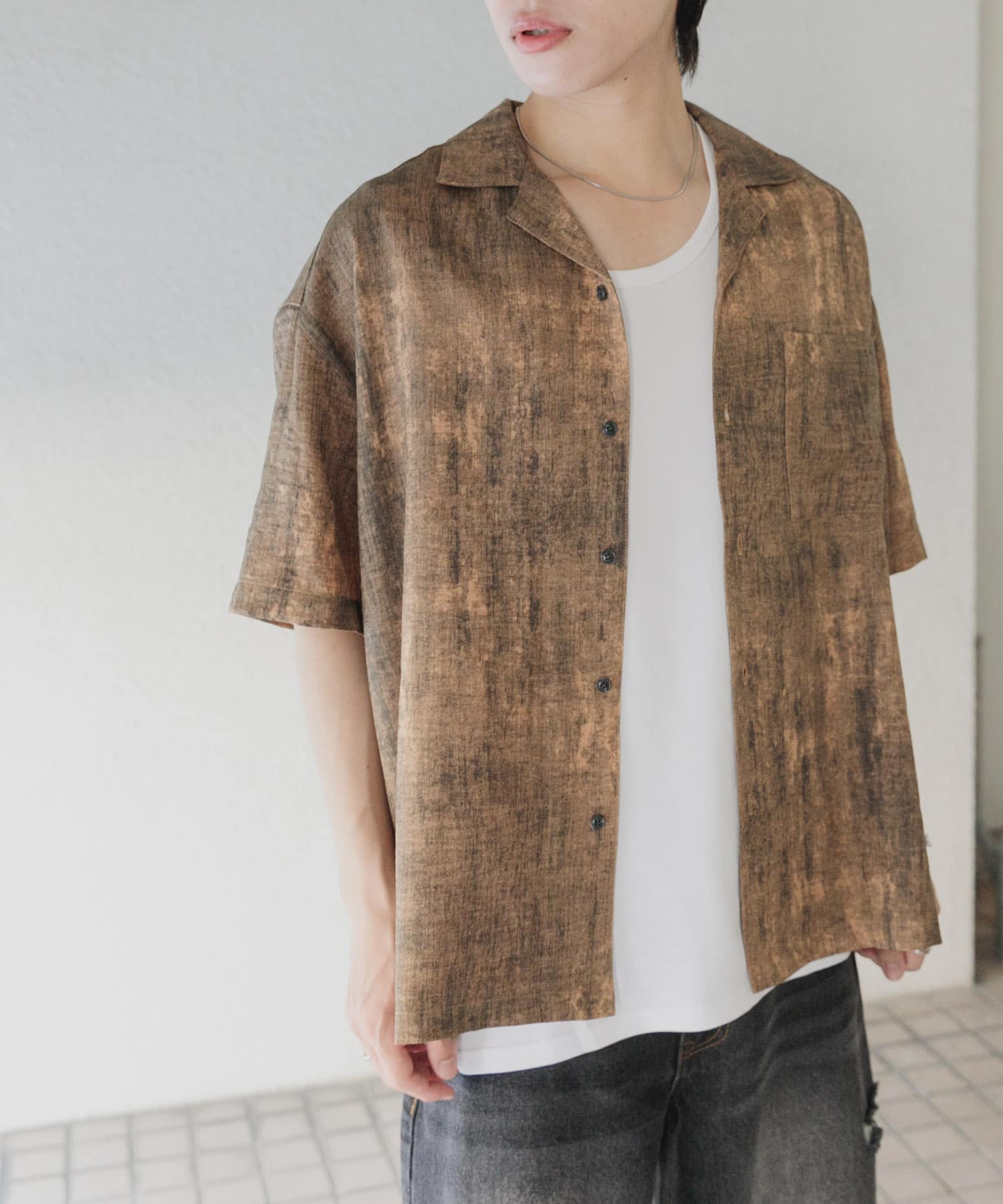 マーブルオープンカラーショートスリーブシャツ