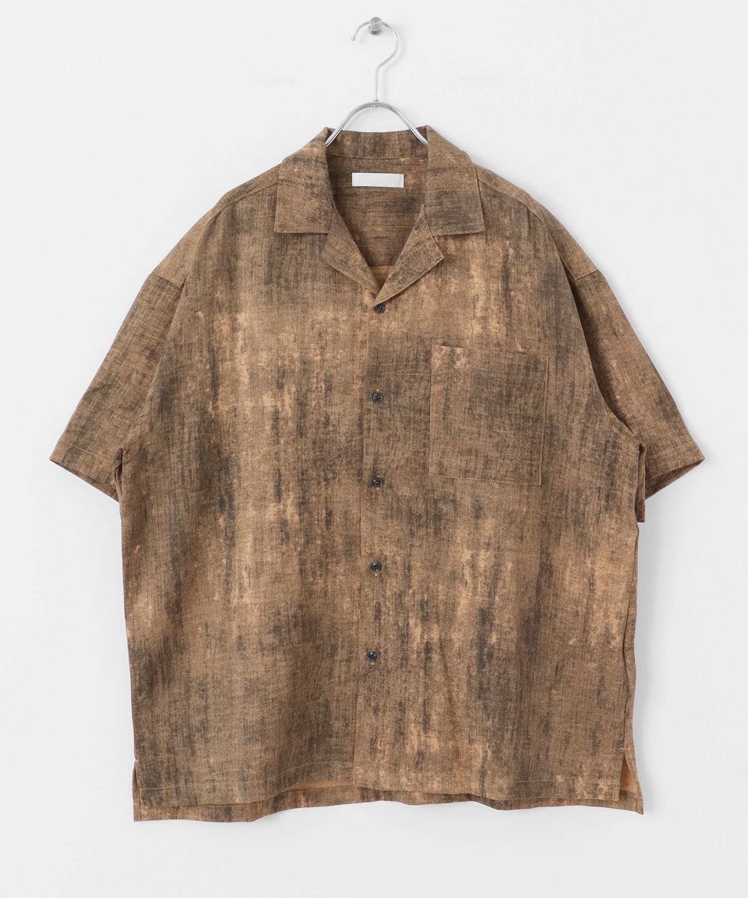 マーブルオープンカラーショートスリーブシャツ BROWN M