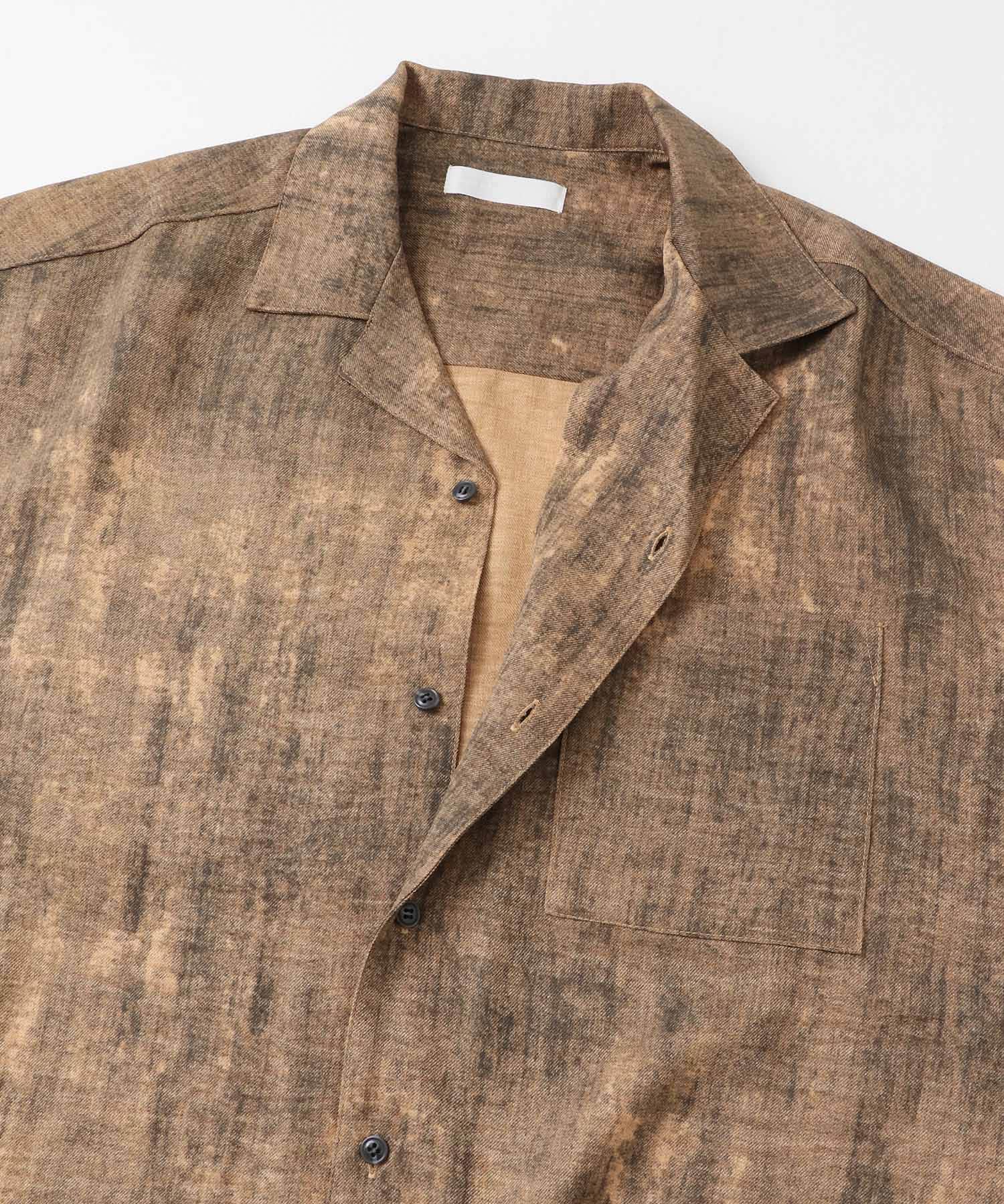 マーブルオープンカラーショートスリーブシャツ BROWN M