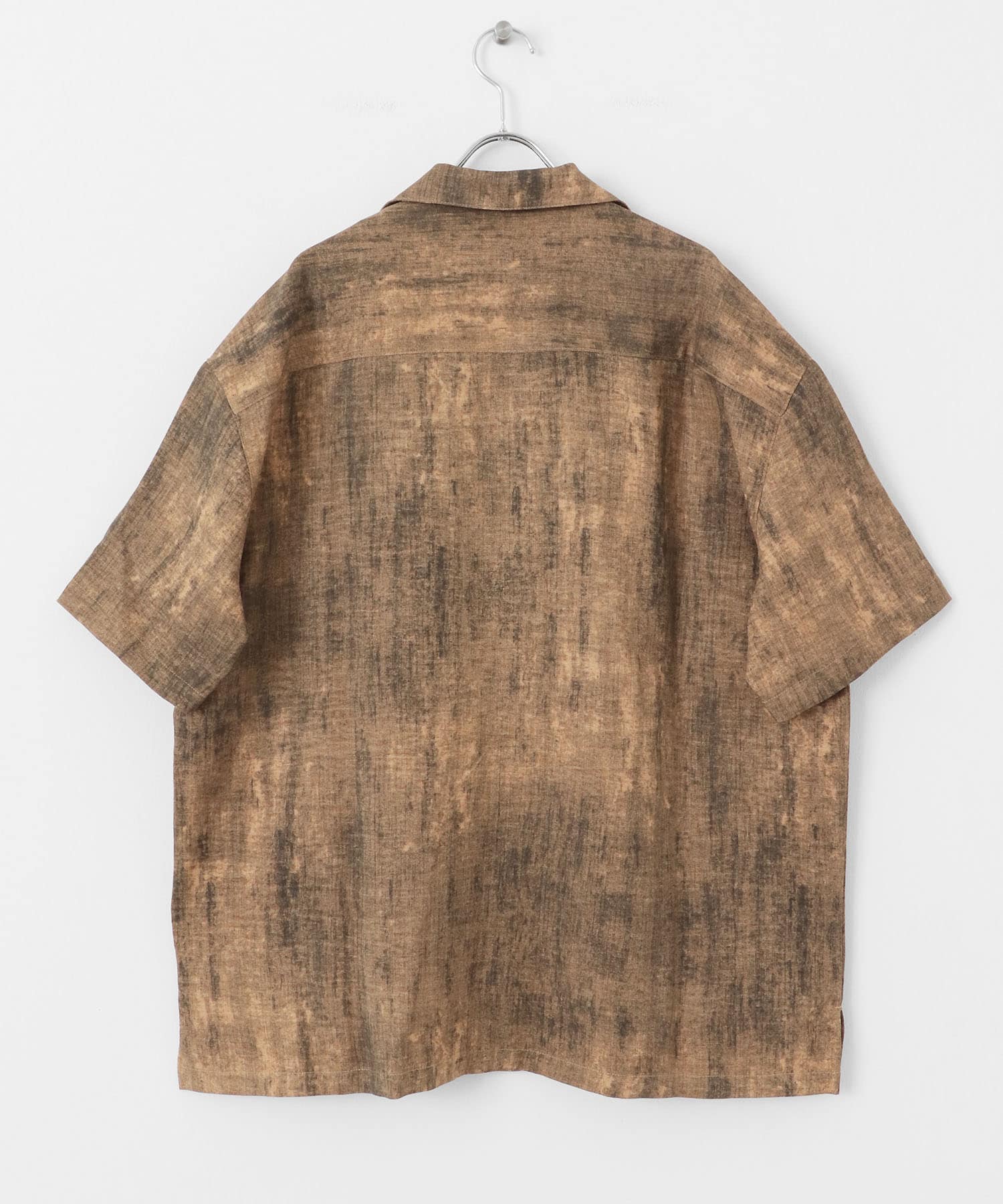 マーブルオープンカラーショートスリーブシャツ BROWN M