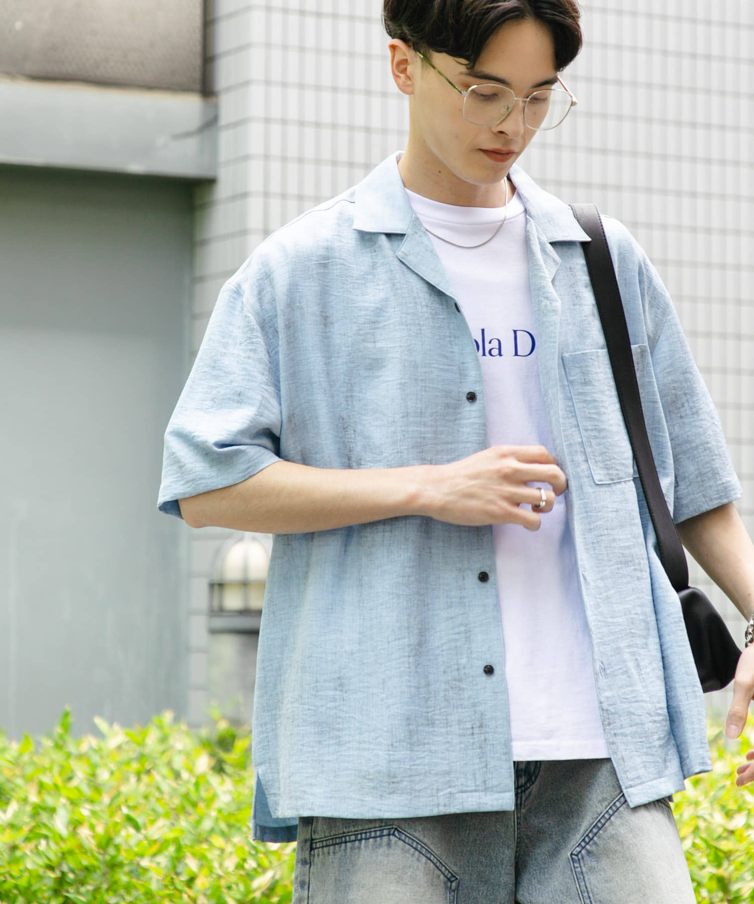 マーブルオープンカラーショートスリーブシャツ