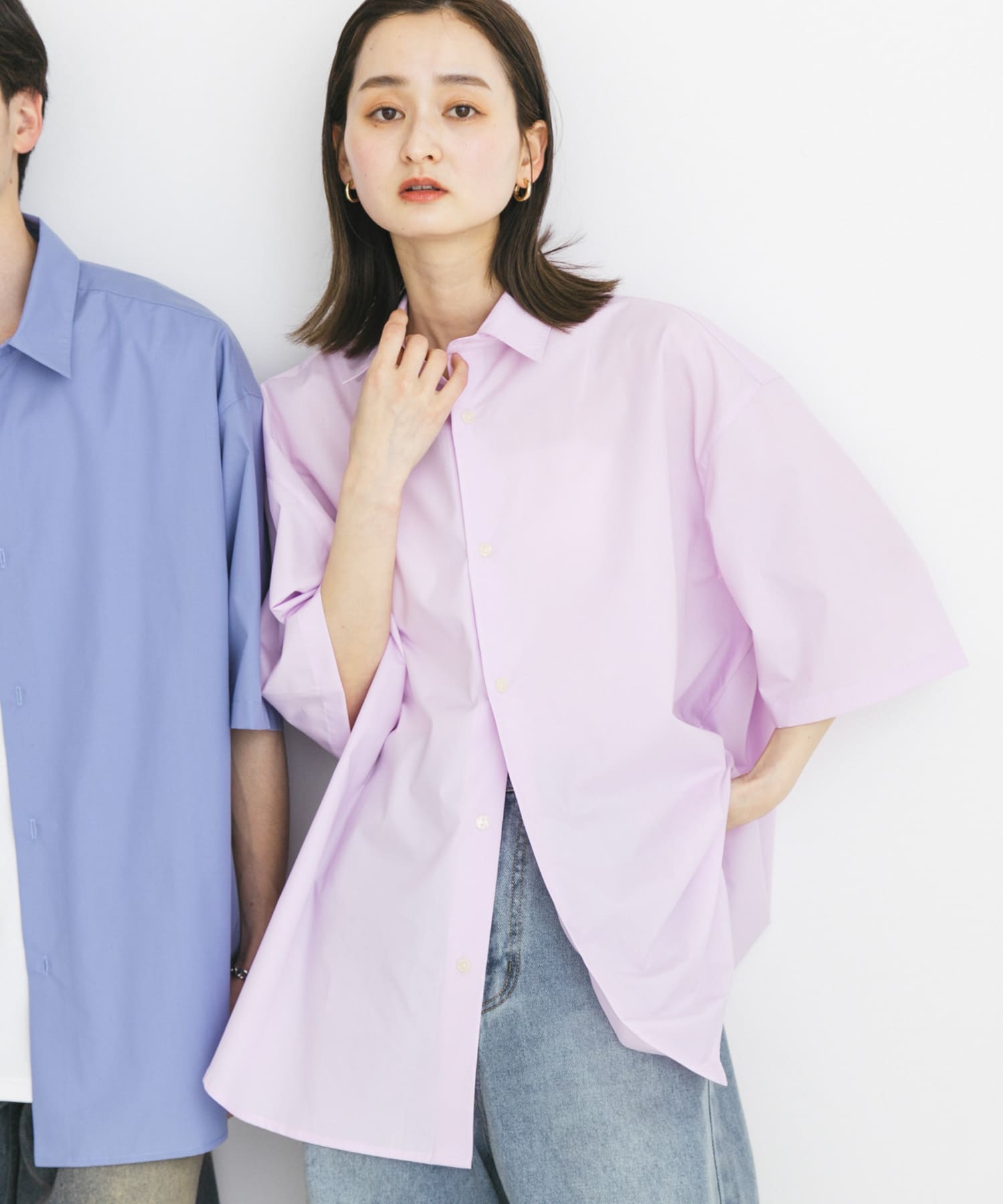 『ユニセックス』リラックスフィットレギュラーカラーショートスリーブシャツ L.PINK M