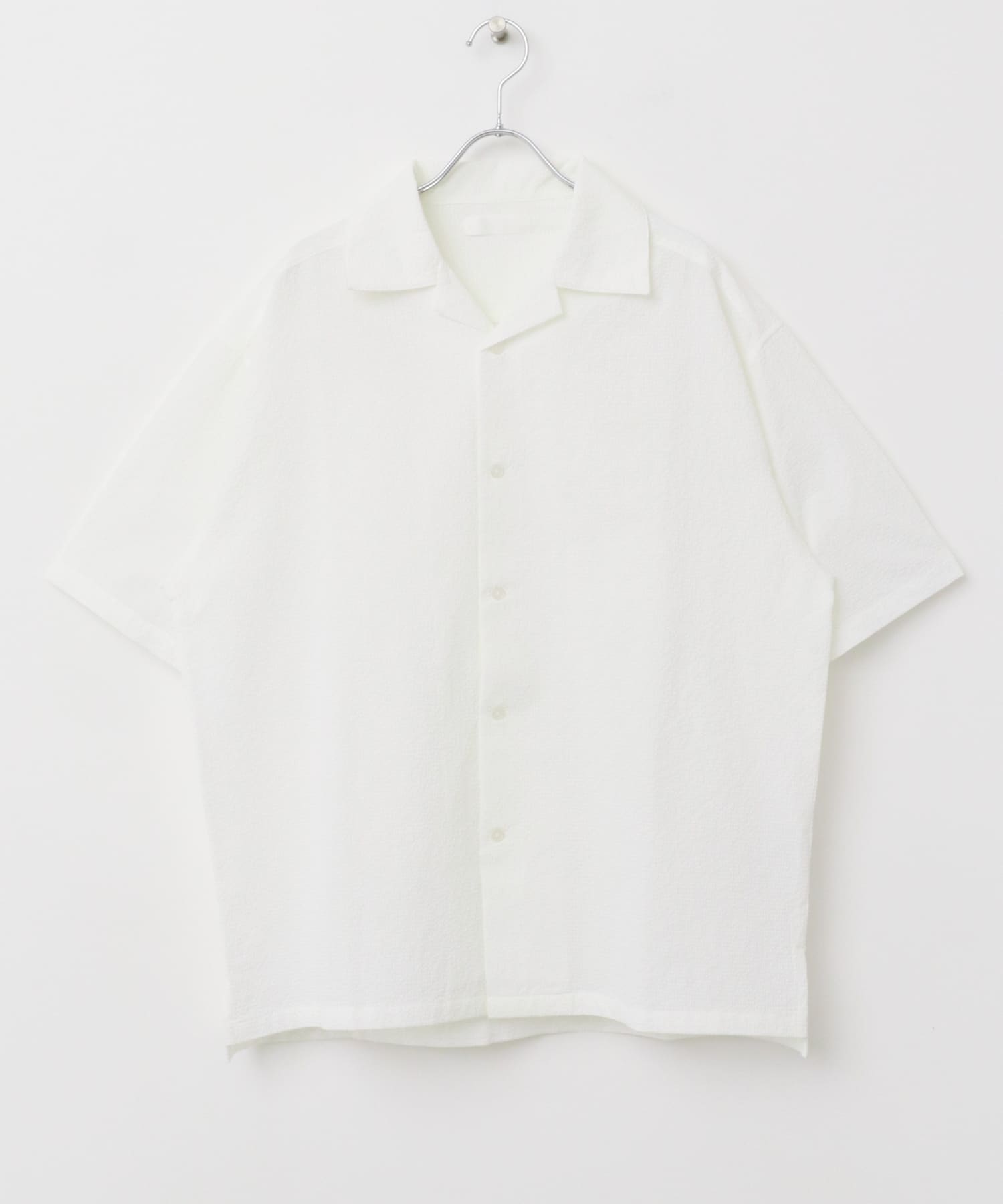シアサッカーオープンカラーショートスリーブシャツ WHITE M
