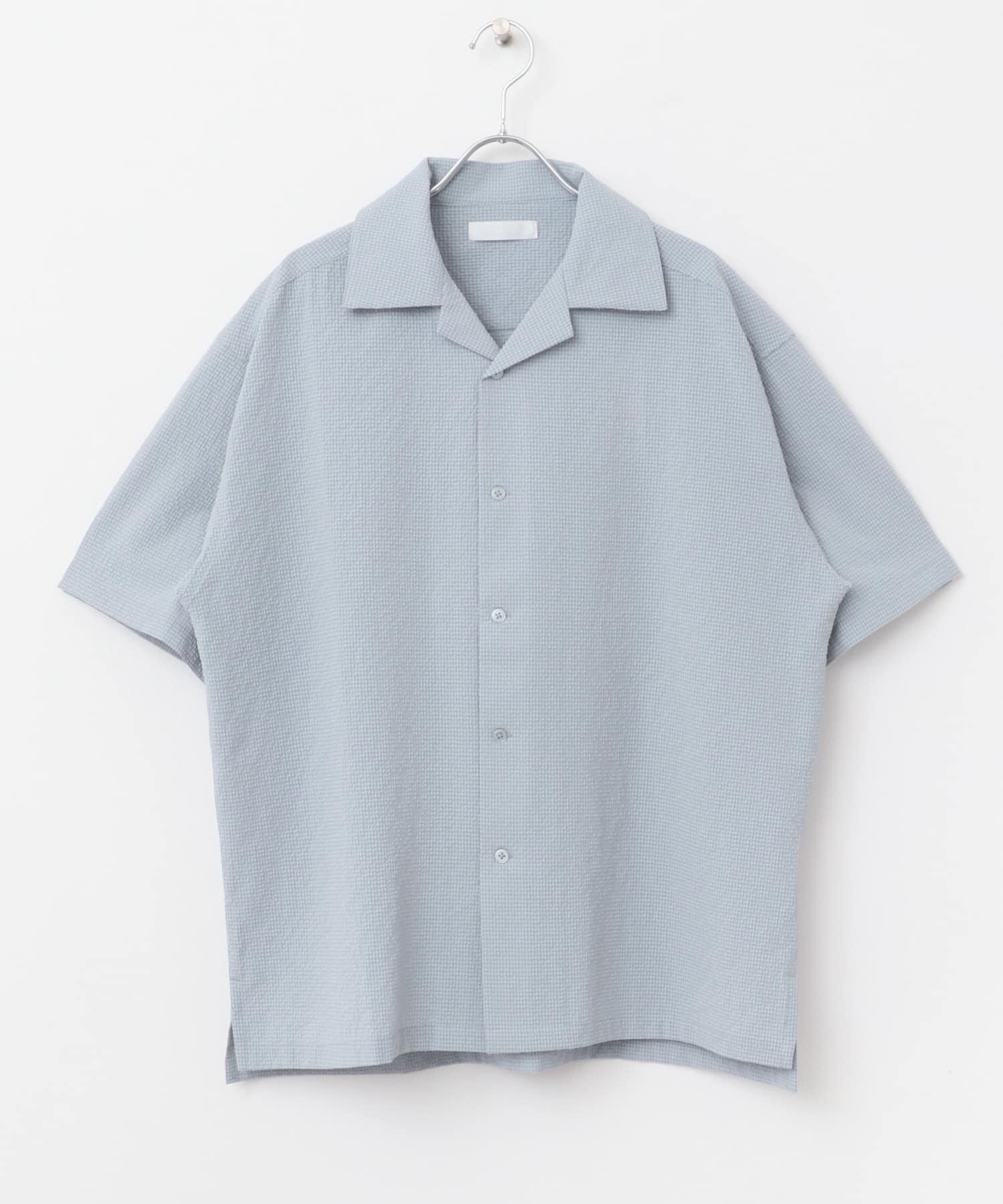 シアサッカーオープンカラーショートスリーブシャツ L.BLUE M