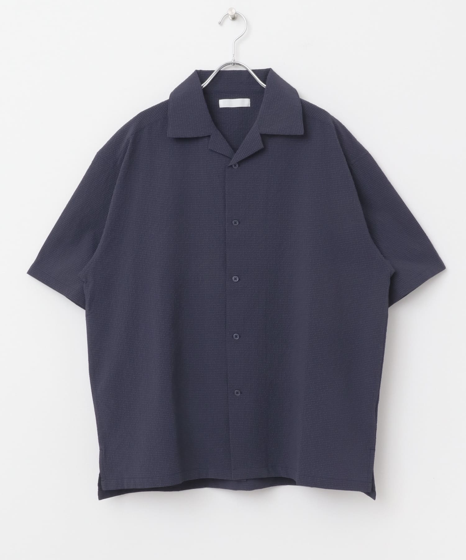 シアサッカーオープンカラーショートスリーブシャツ NAVY M