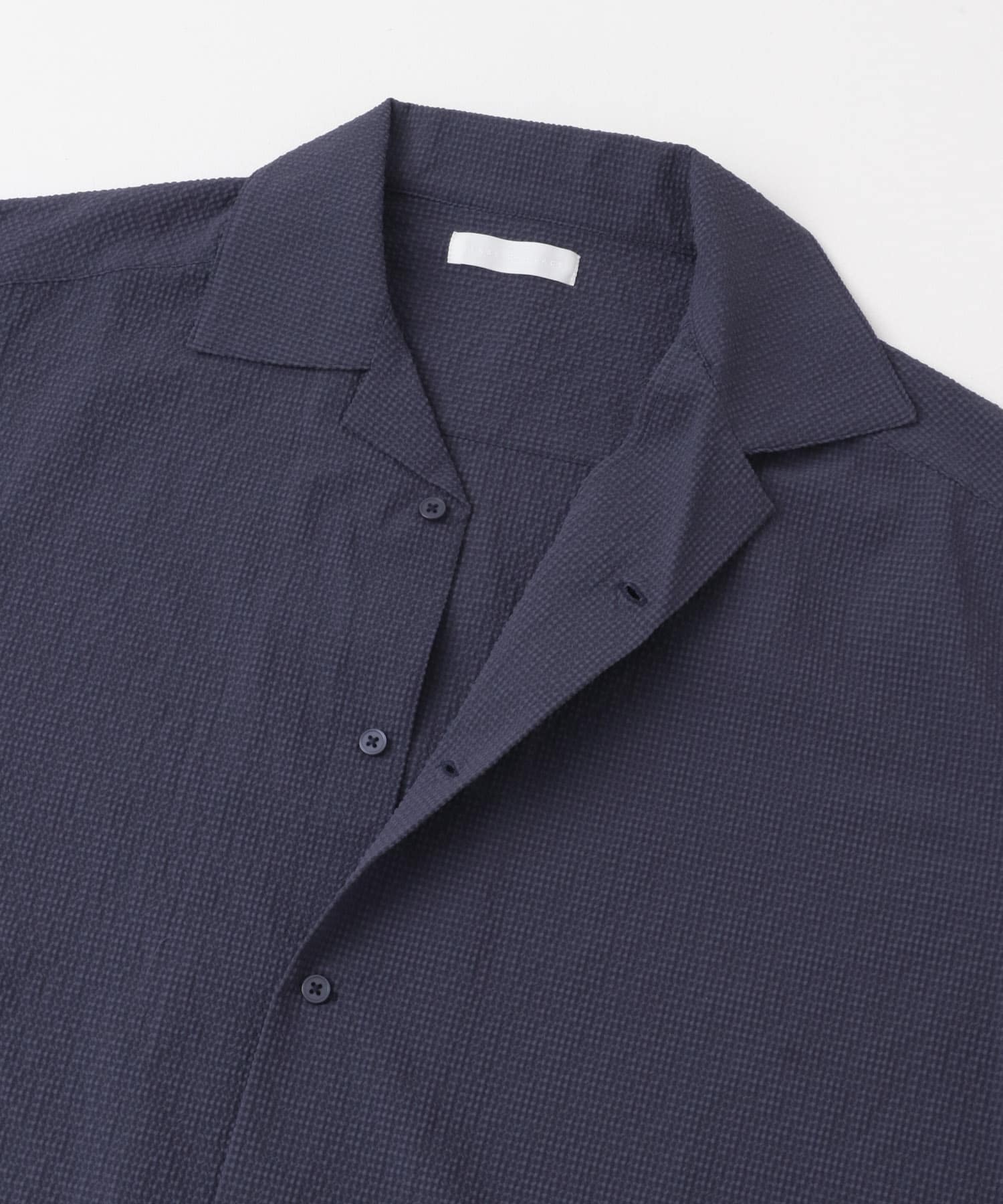 シアサッカーオープンカラーショートスリーブシャツ NAVY M