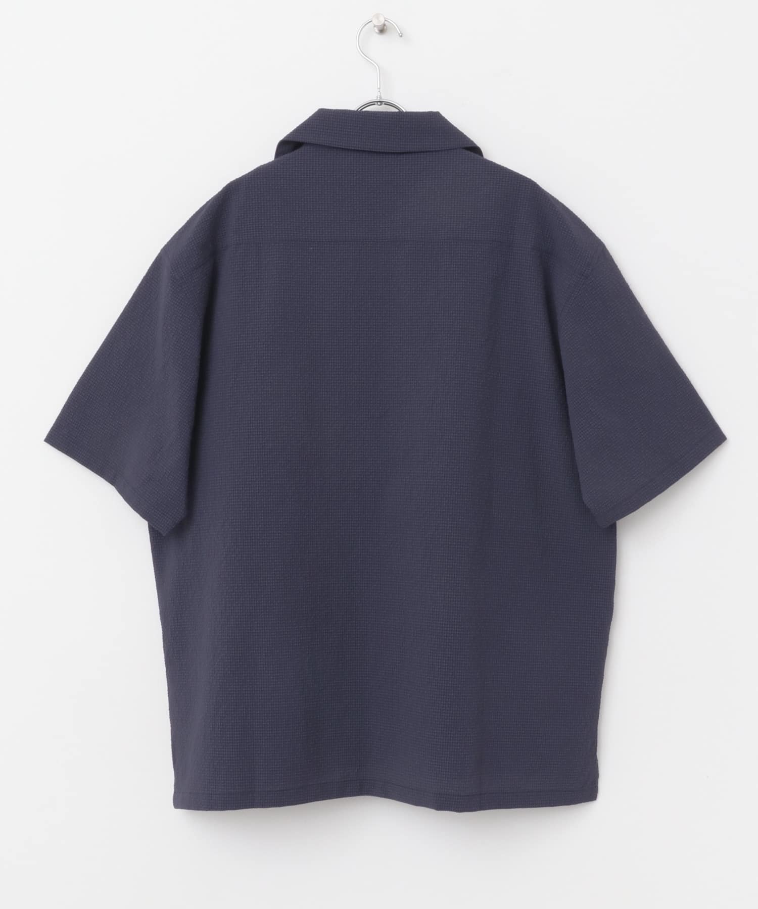 シアサッカーオープンカラーショートスリーブシャツ NAVY M