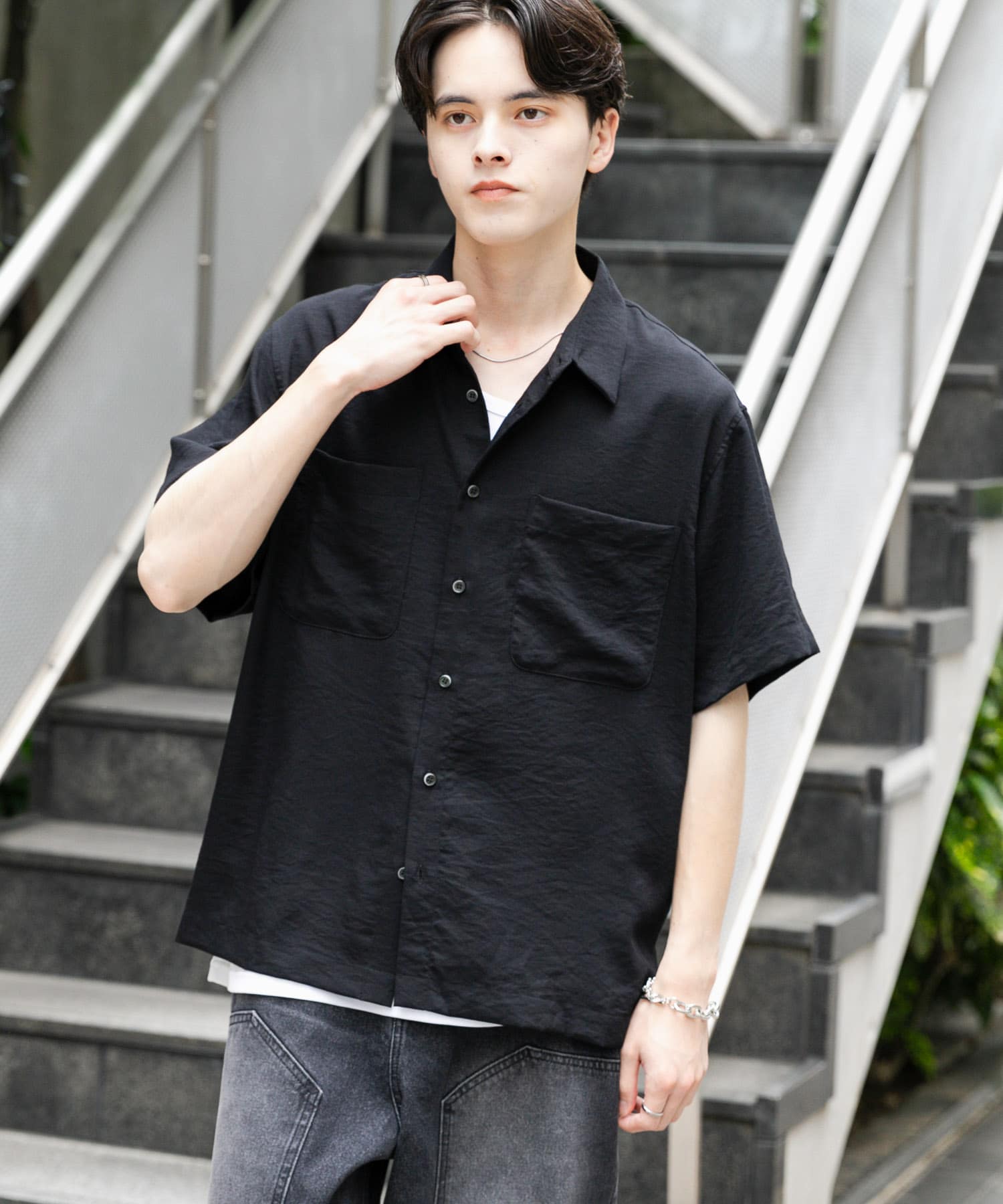  ショートスリーブ シャツ　BLACK Mサイズ ソフトツイルWPKレギュラーカラーショートスリーブシャツ(M BLACK