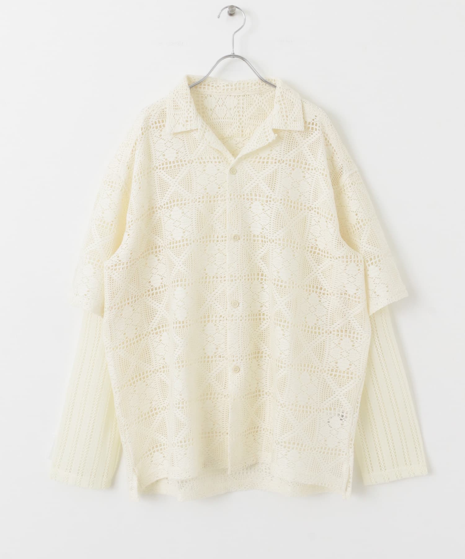 レースフェイクレイヤードロングスリーブシャツ IVORY M