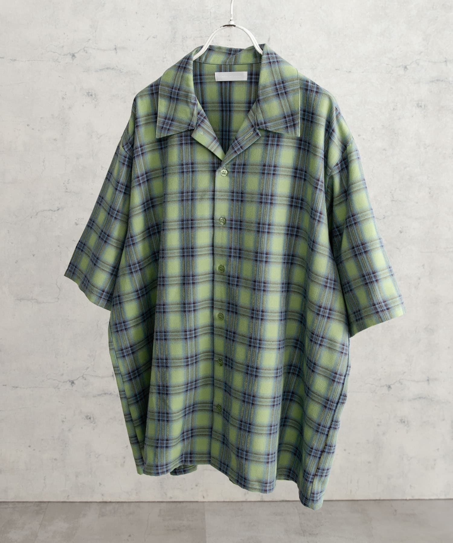 『ユニセックス』オンブレーチェックショートスリーブシャツ GREEN L