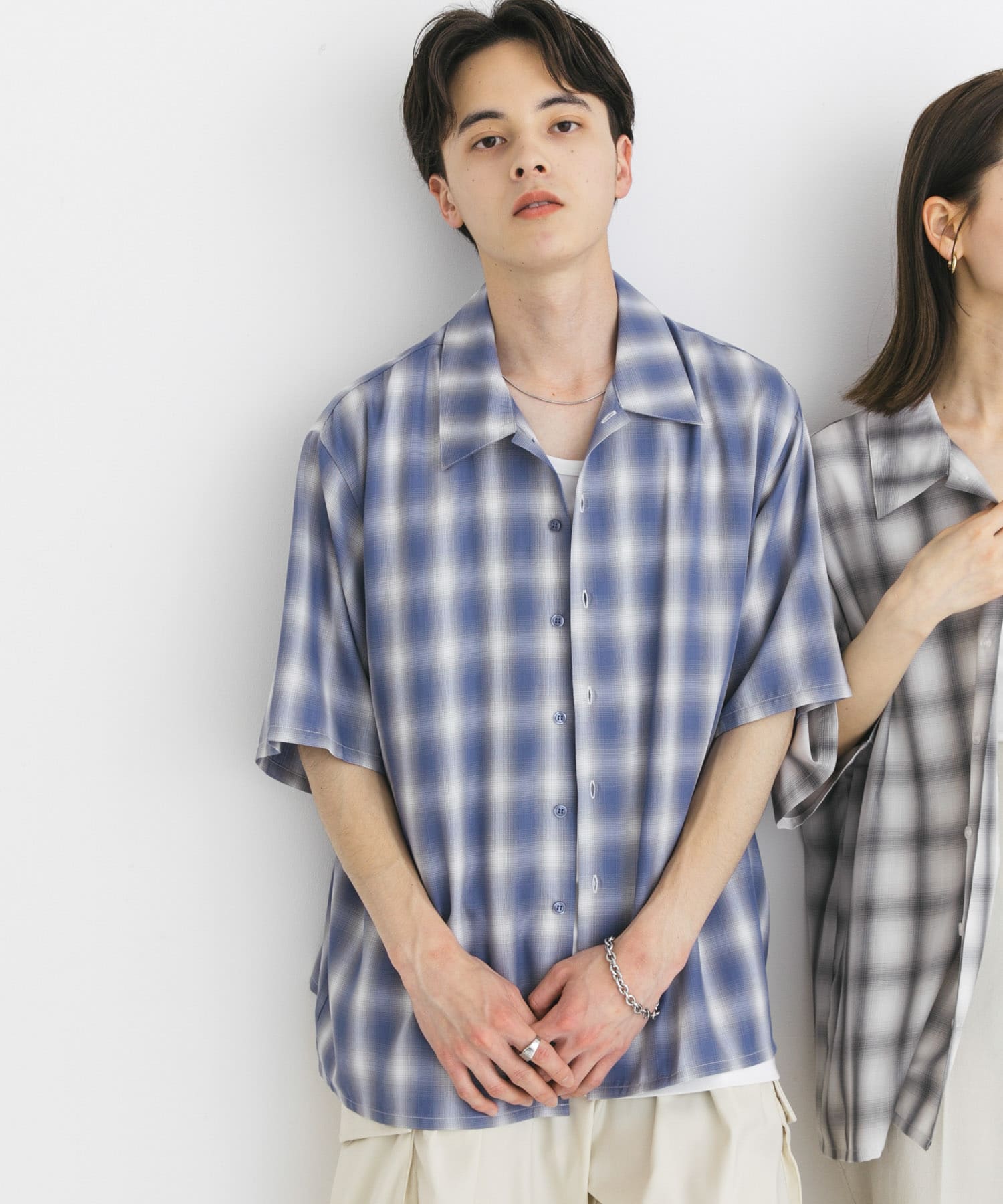 【み様】20%OFF適用　オンブレシャツ セール】【a】ソフトネル オンブレチェック オーバーサイズ シャツ