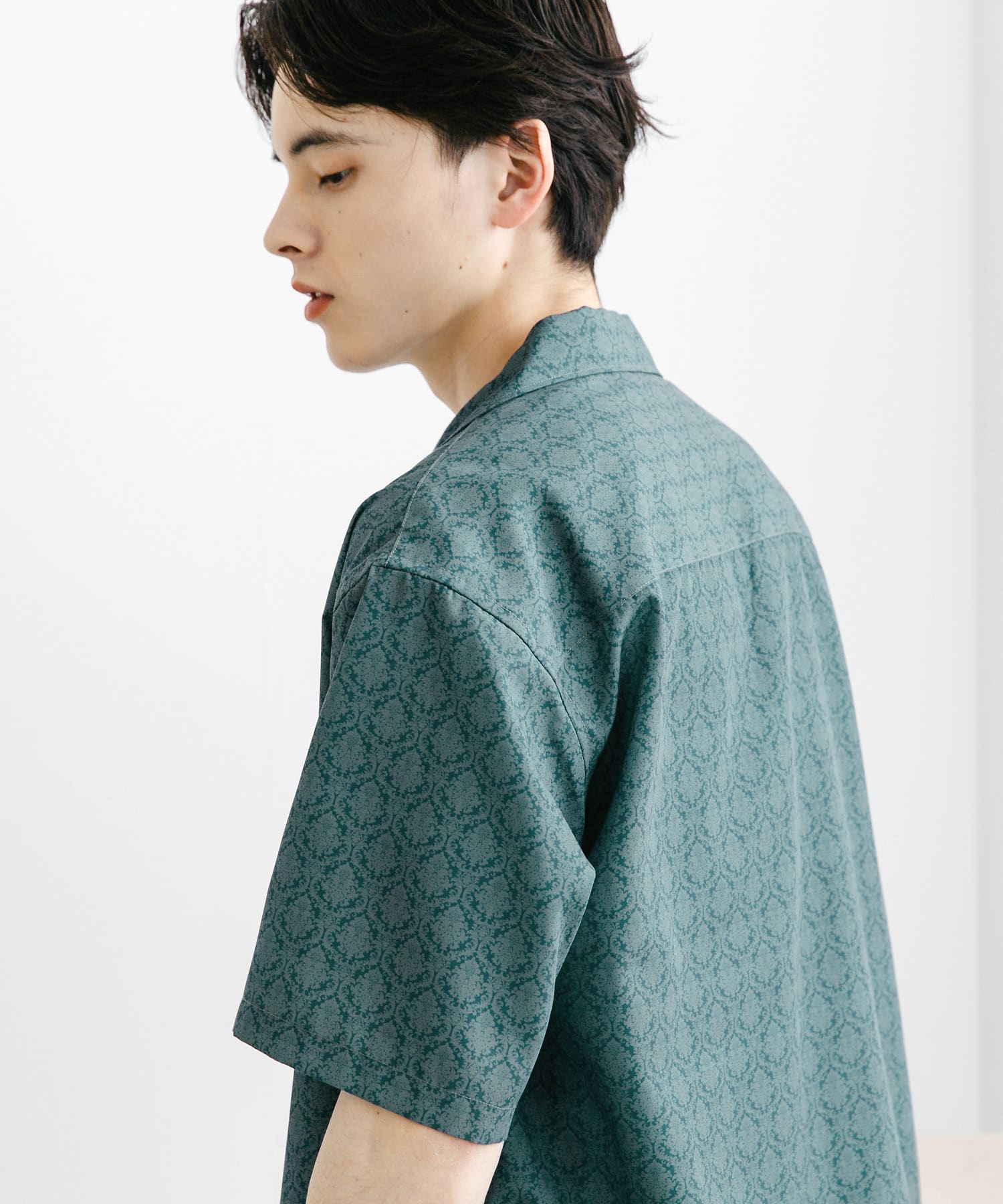 ダマスクオープンカラーショートスリーブシャツ