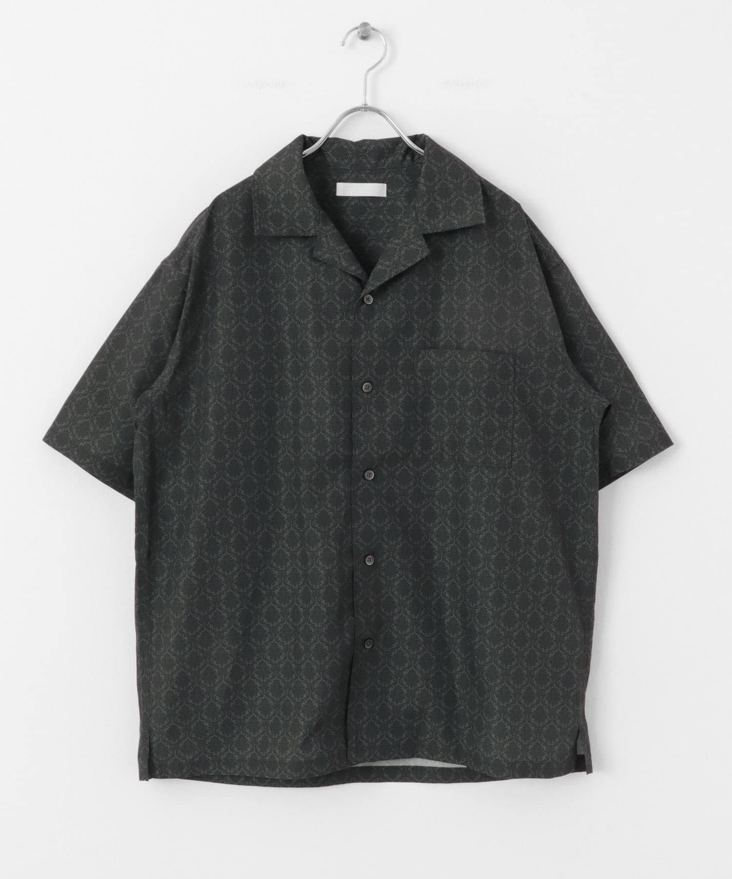 ダマスクオープンカラーショートスリーブシャツ BLACK M