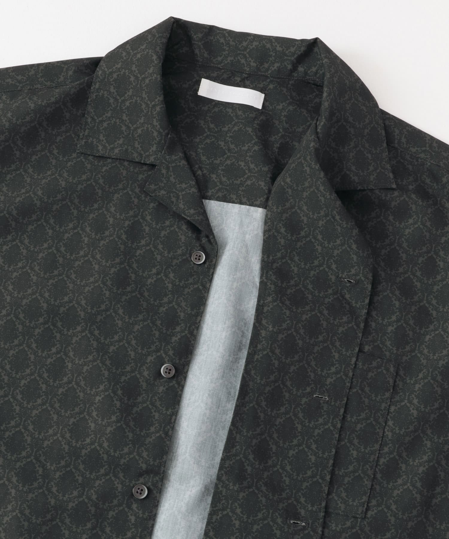 ダマスクオープンカラーショートスリーブシャツ BLACK M