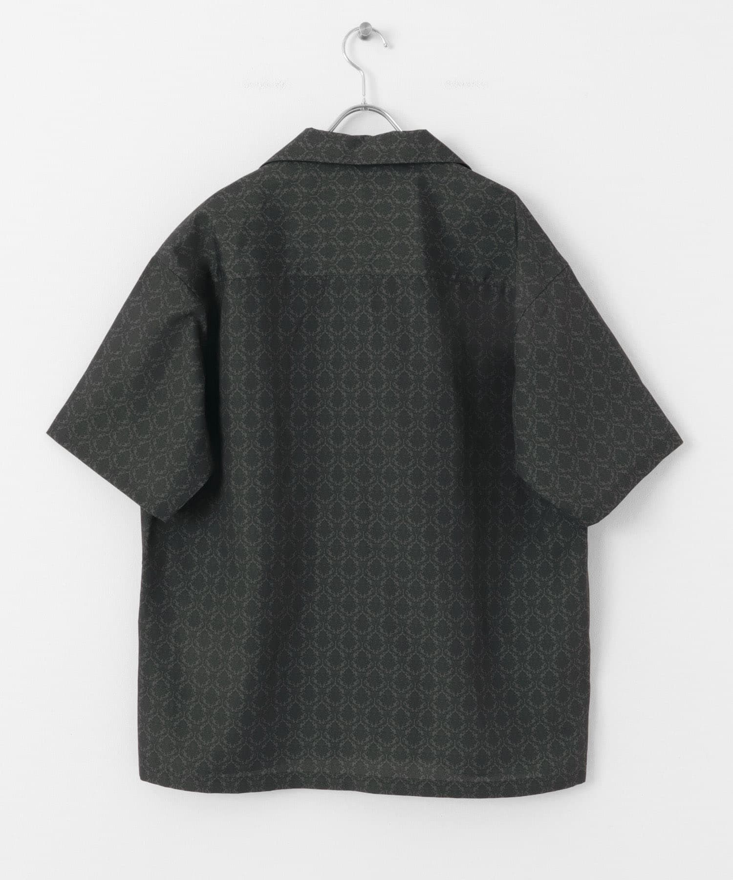 ダマスクオープンカラーショートスリーブシャツ BLACK M