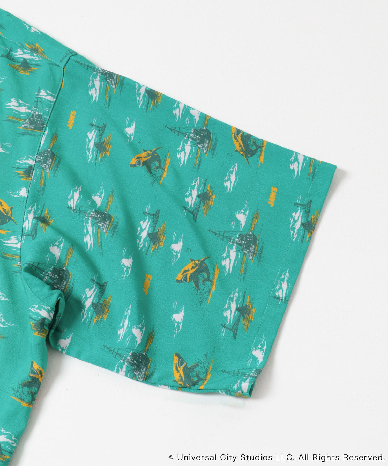 『別注』JAWS×SENSE OF PLACE　総柄オープンカラーシャツ GREEN M