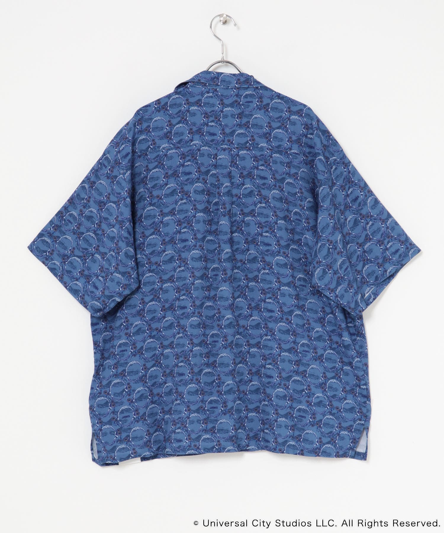 『別注』JAWS×SENSE OF PLACE　総柄オープンカラーシャツ BLUE M
