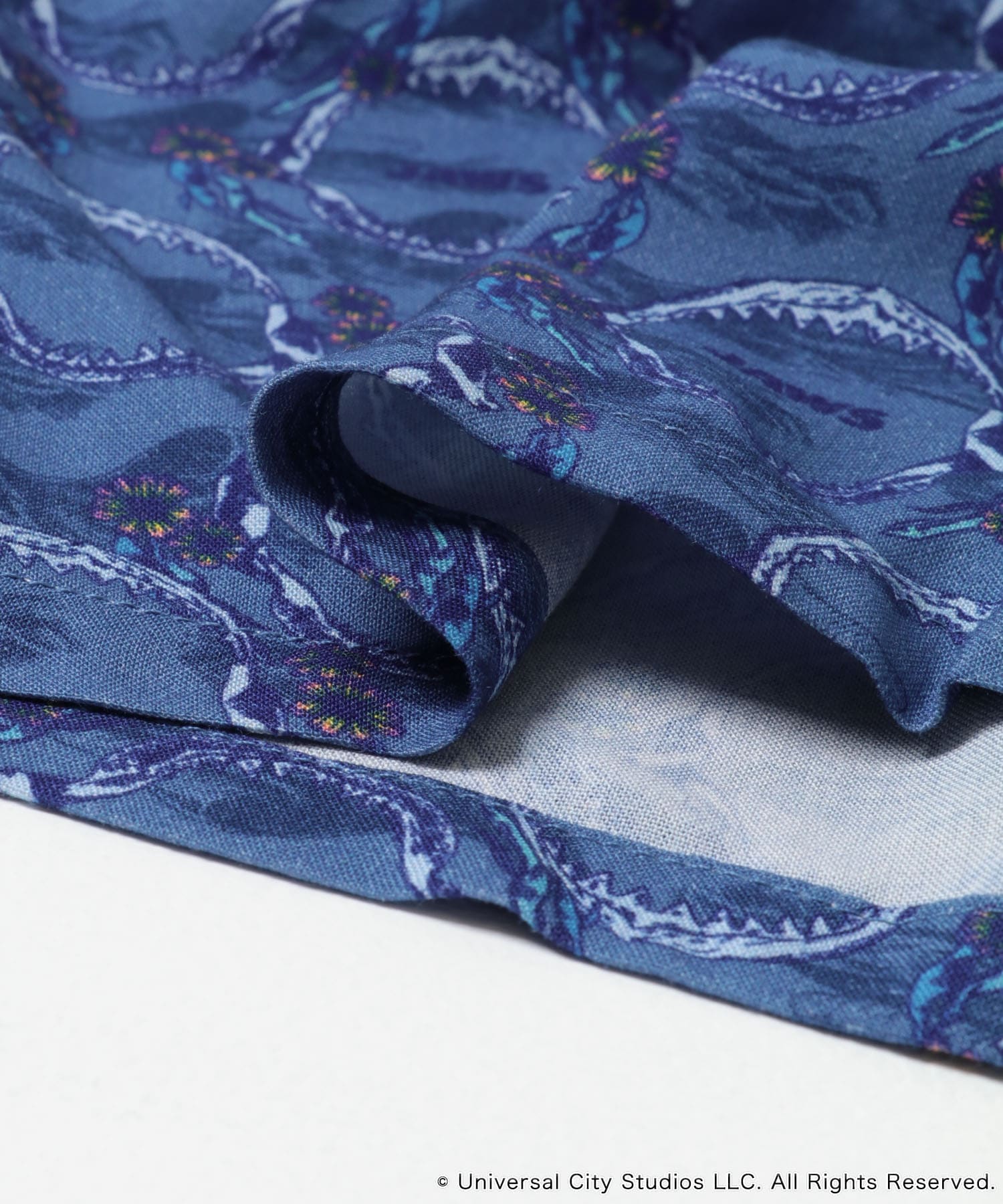 『別注』JAWS×SENSE OF PLACE　総柄オープンカラーシャツ BLUE M