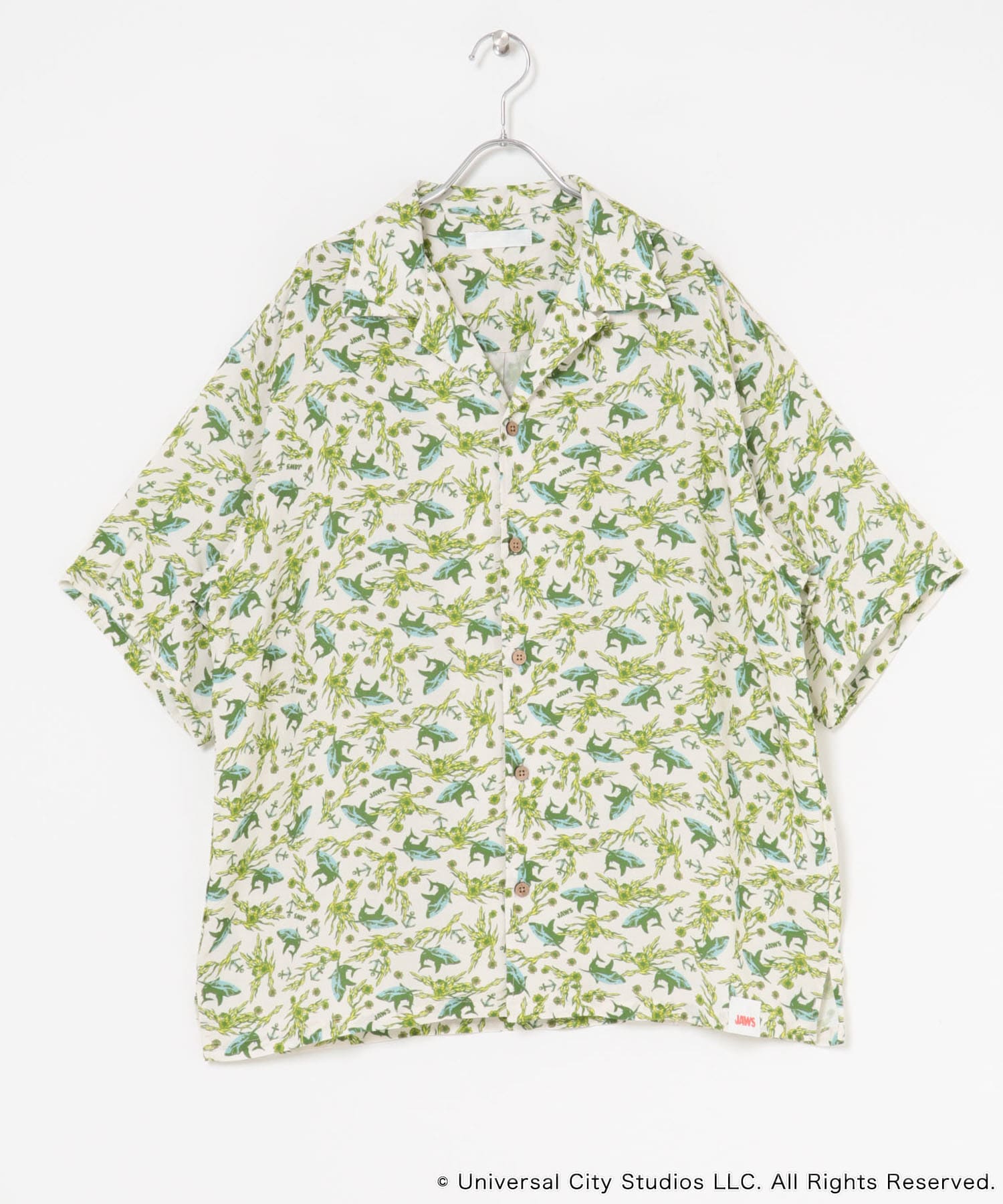 『別注』JAWS×SENSE OF PLACE　総柄オープンカラーシャツ IVORY M
