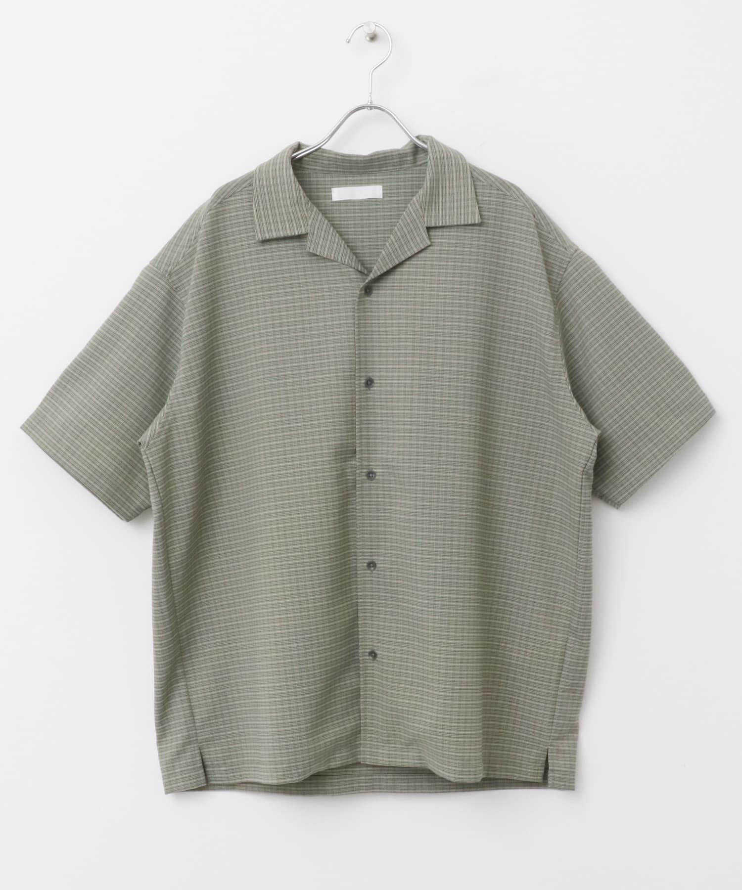 グレンチェックオープンカラーショートスリーブシャツ GREEN M