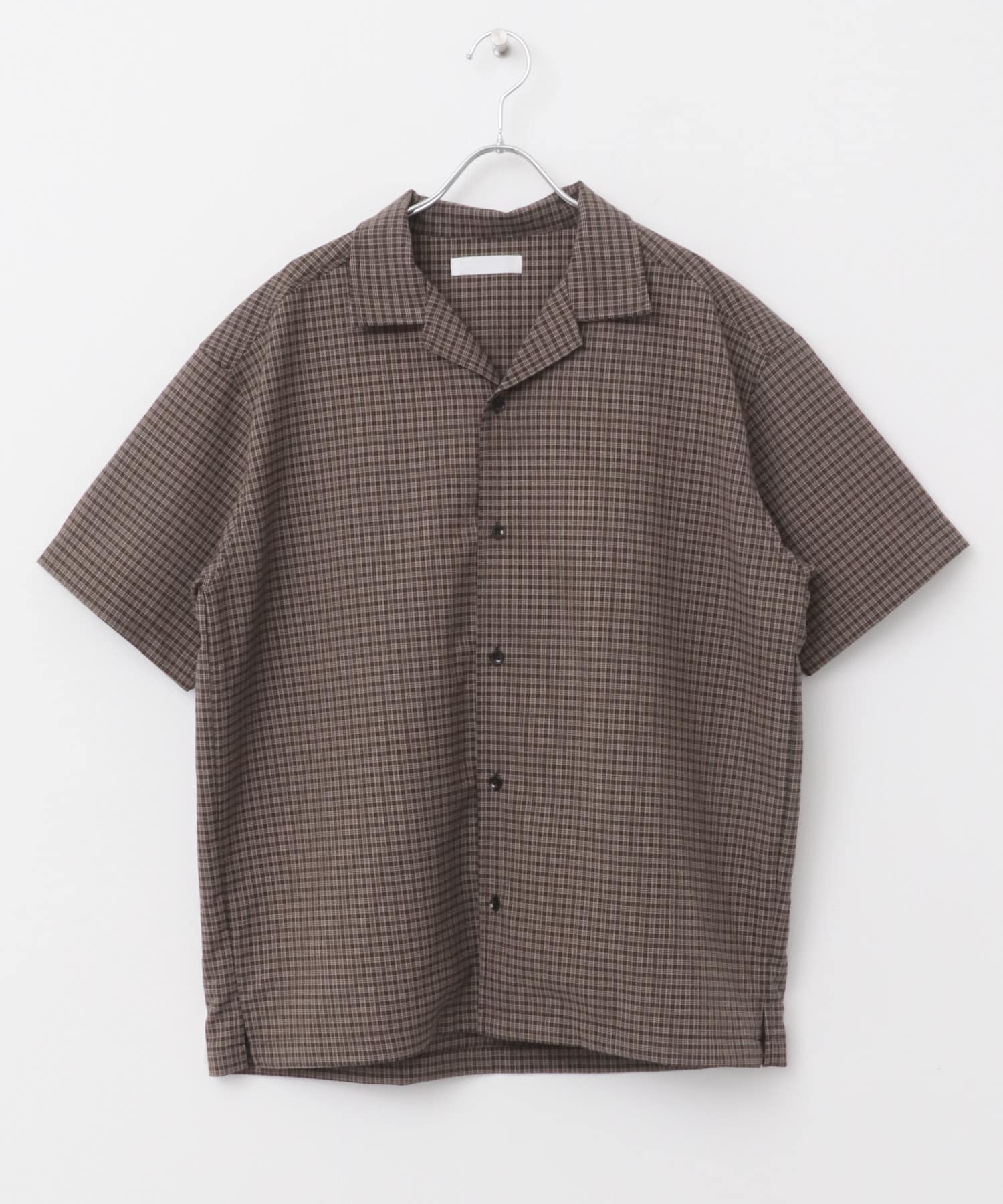 グレンチェックオープンカラーショートスリーブシャツ BLACK M