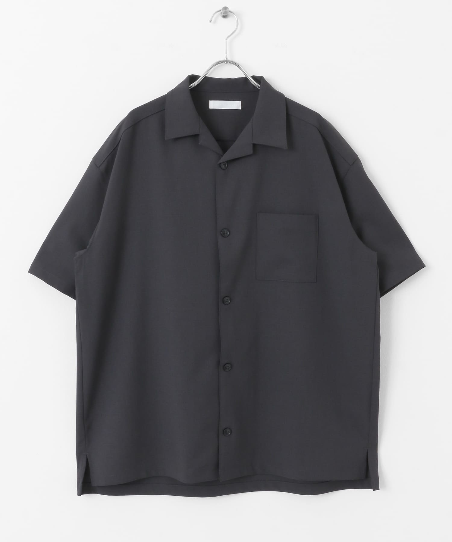 『ユニセックス』オープンカラールーズショートスリーブシャツ CHARCOAL S