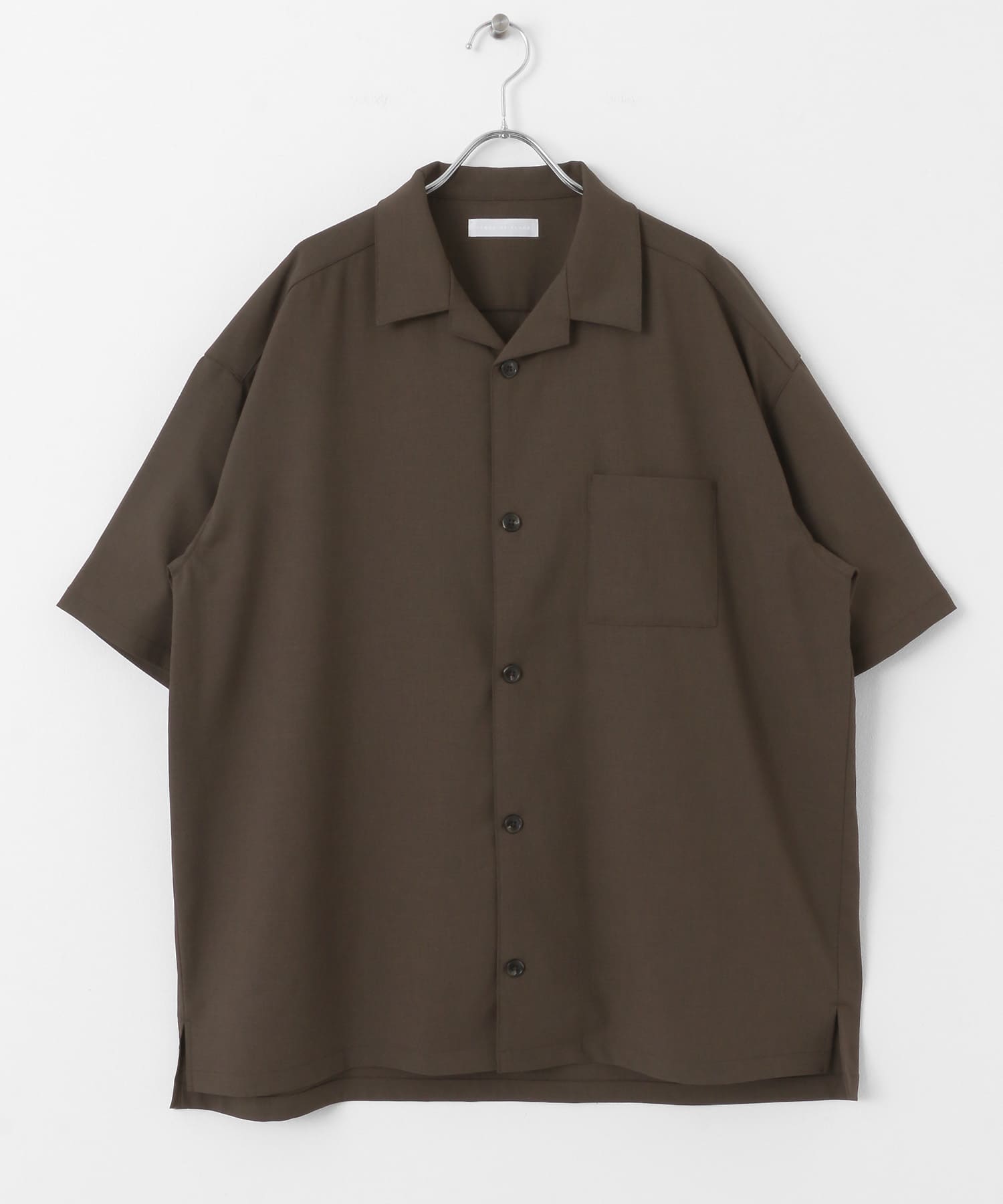 『ユニセックス』オープンカラールーズショートスリーブシャツ BROWN S