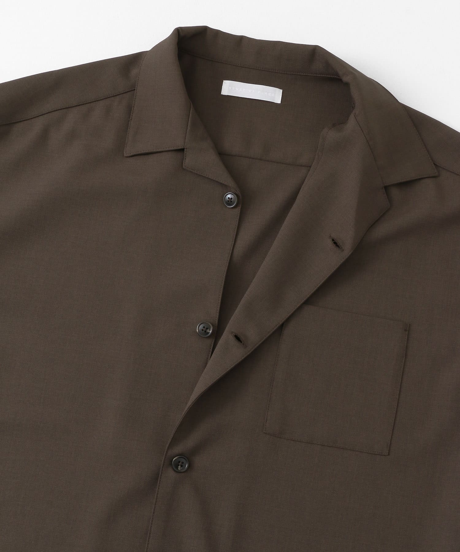 『ユニセックス』オープンカラールーズショートスリーブシャツ BROWN S