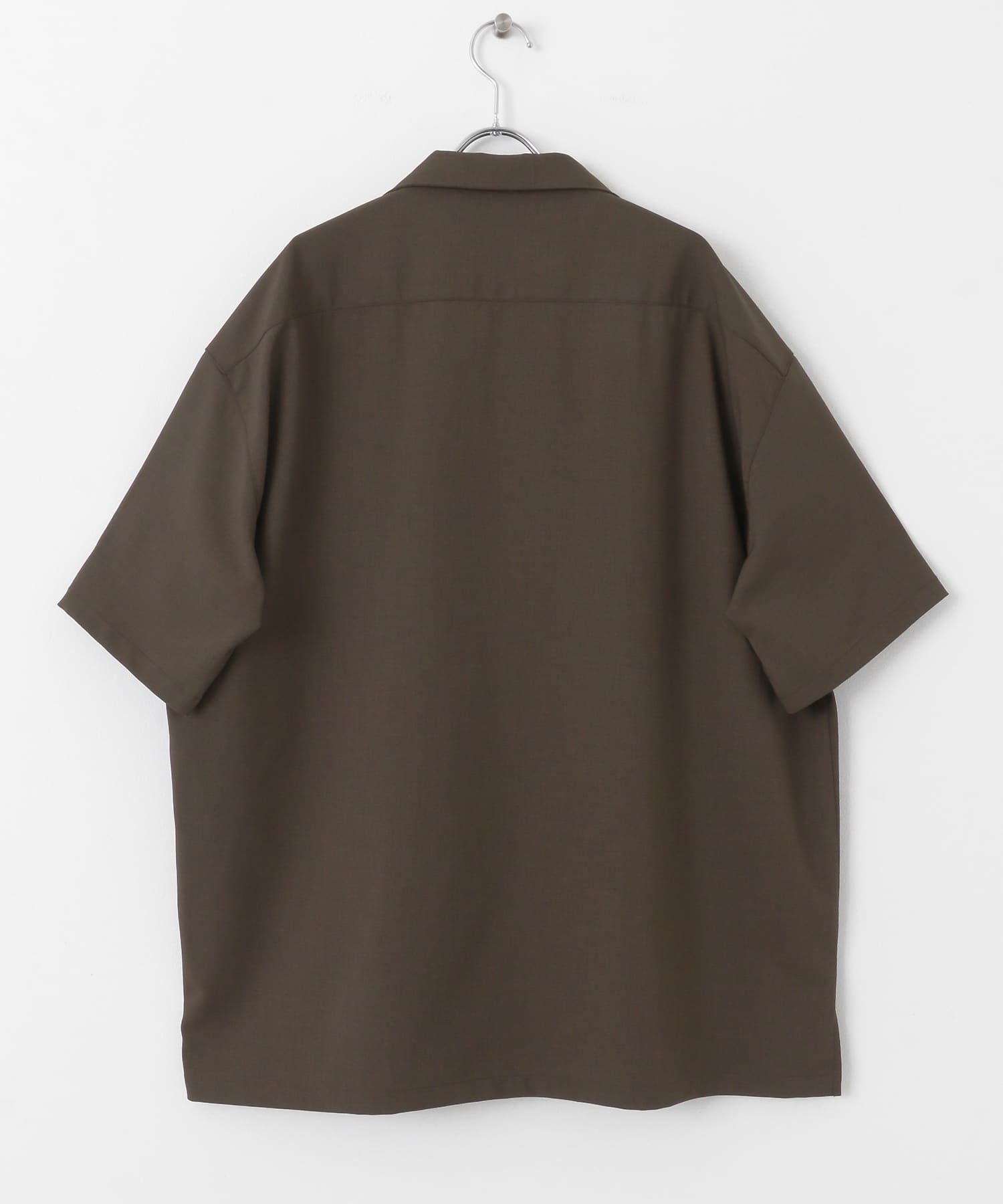 『ユニセックス』オープンカラールーズショートスリーブシャツ BROWN S