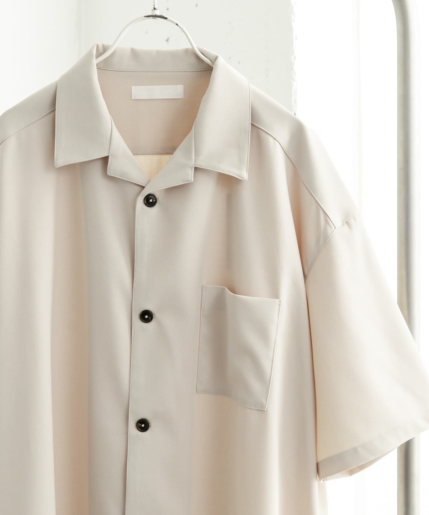 『ユニセックス』オープンカラールーズショートスリーブシャツ GREIGE L