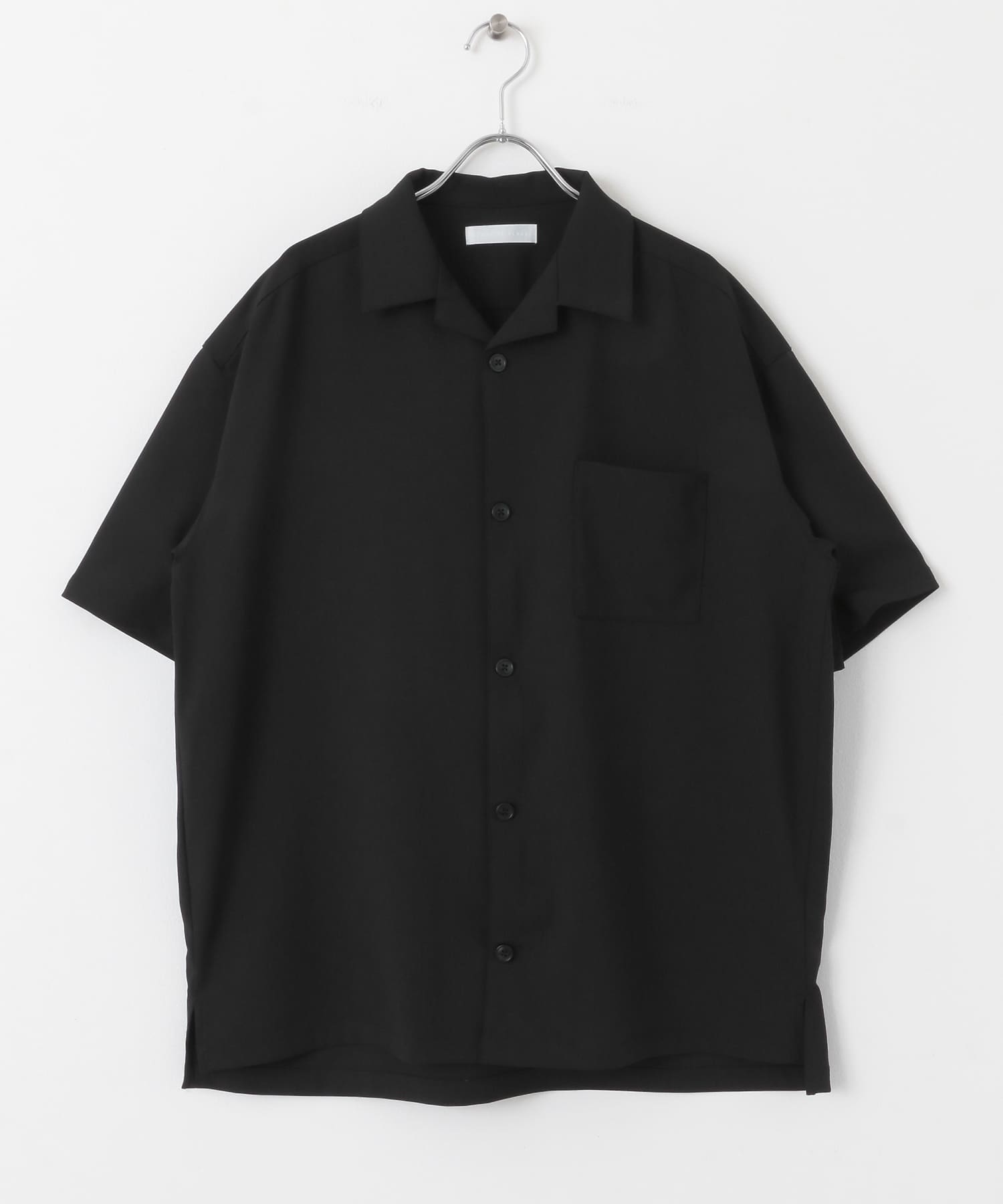 『ユニセックス』オープンカラールーズショートスリーブシャツ BLACK S