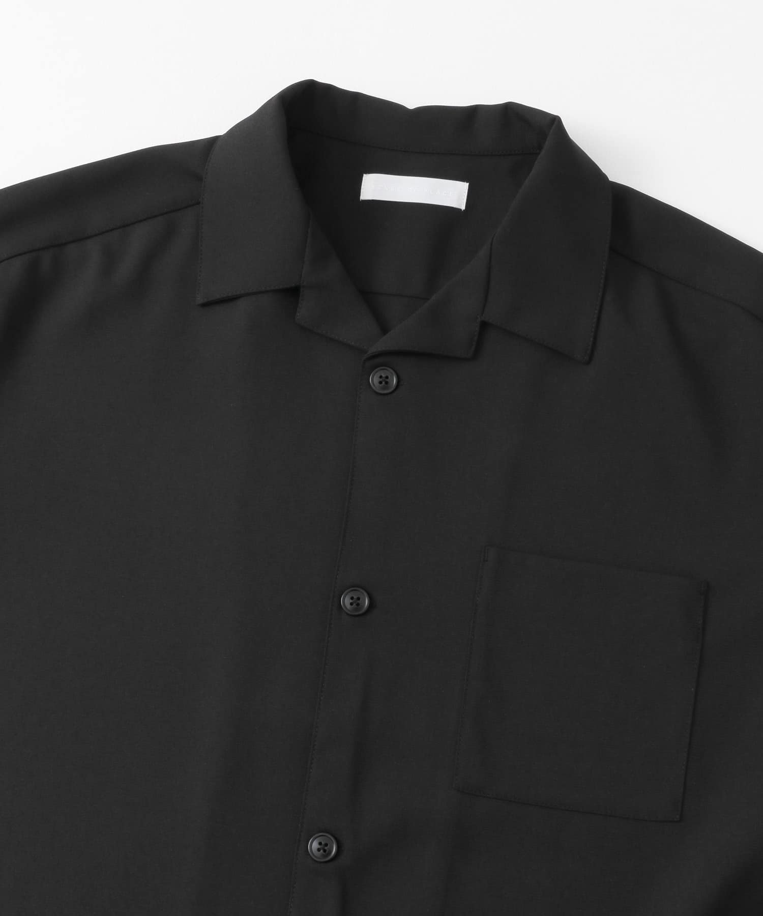 『ユニセックス』オープンカラールーズショートスリーブシャツ BLACK S