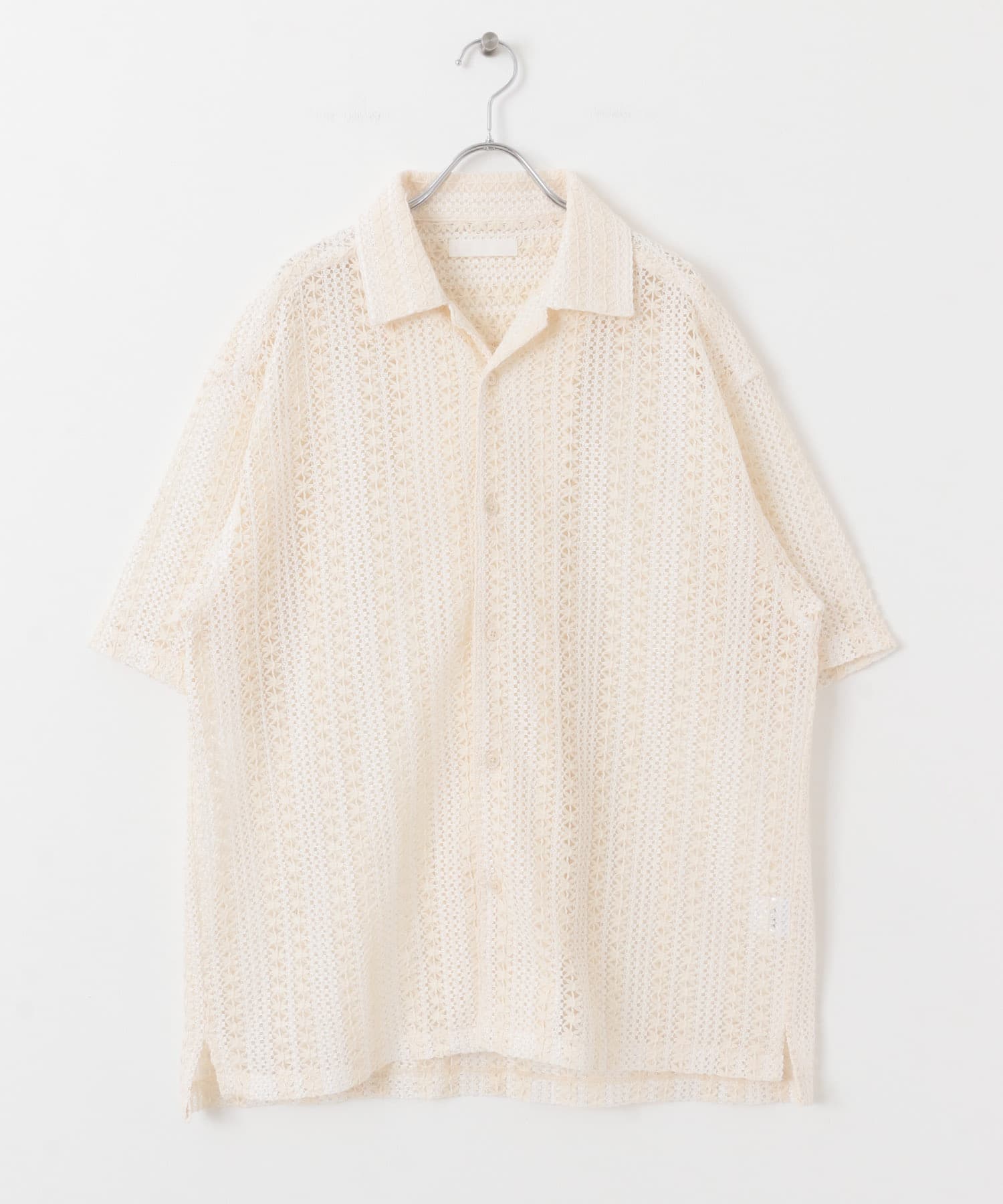 『ユニセックス』アソートレースオープンカラーショートスリーブシャツ IVORY S